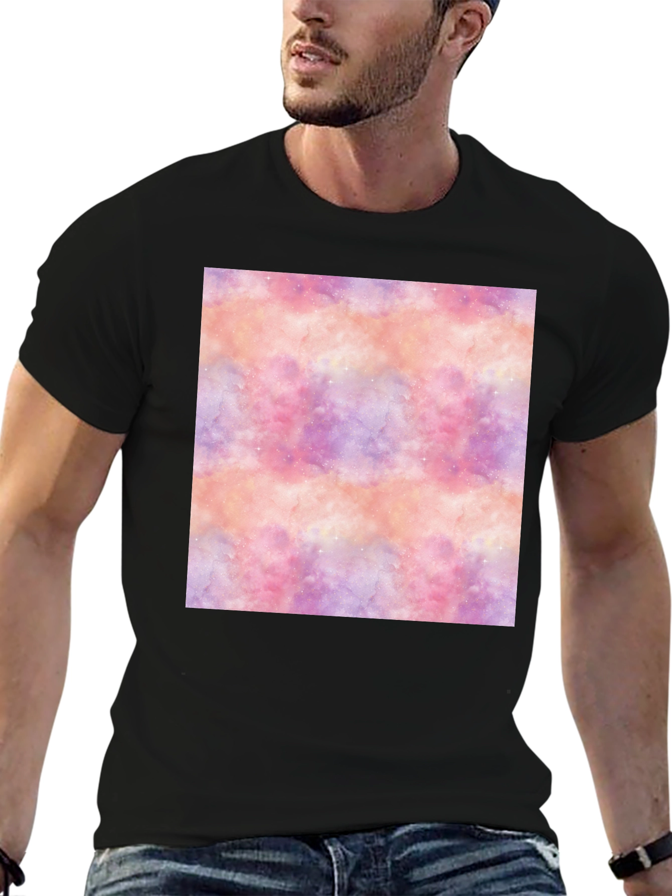 Nebula Print Black Tee - Stylish Galaxy Design
