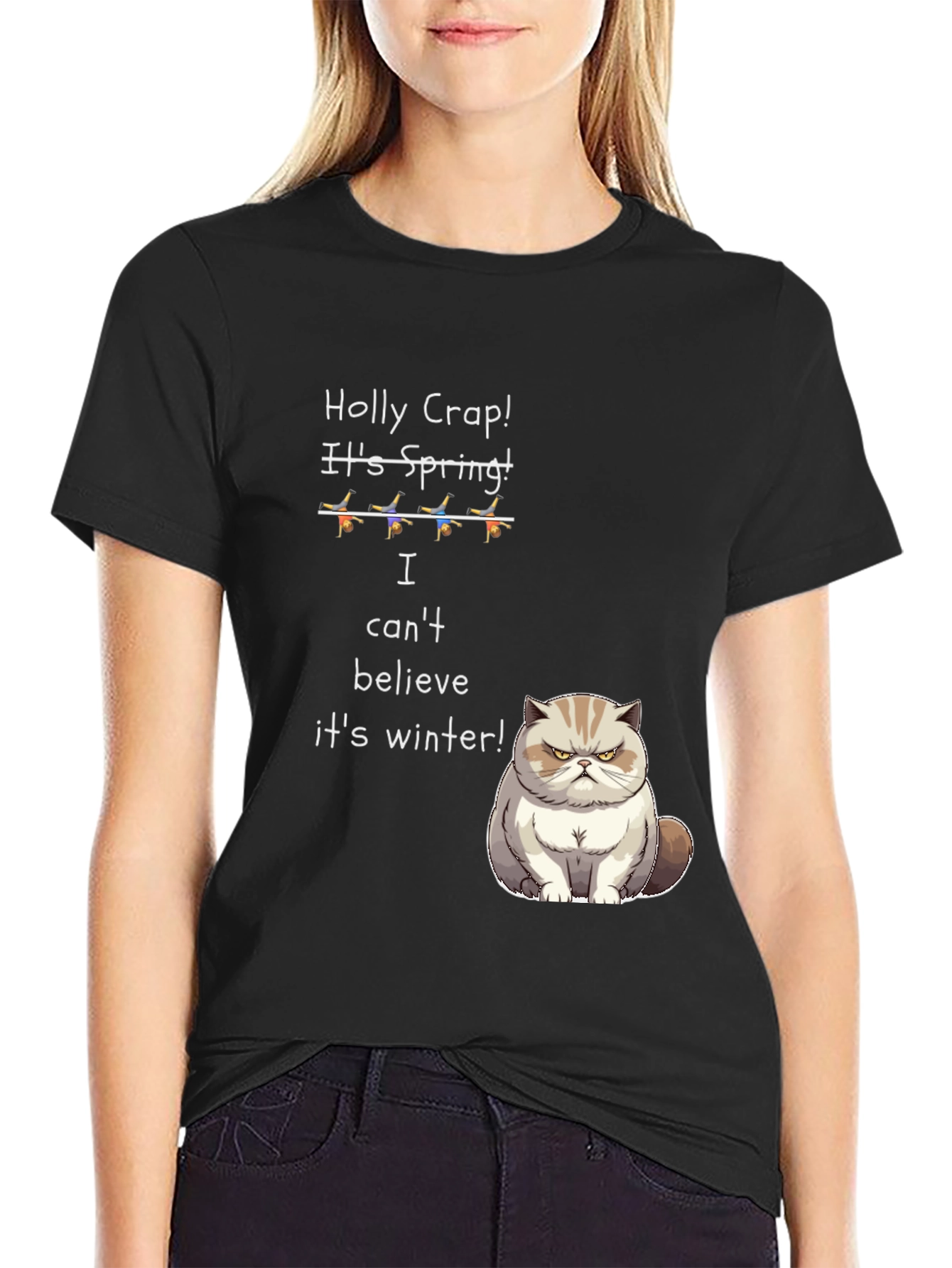 Funny Cat T-Shirt - Holly Crap! Its Spring!