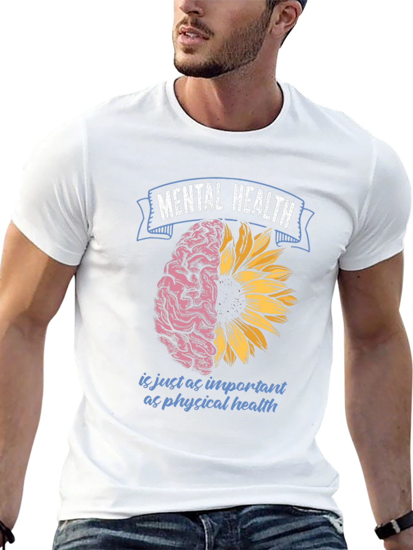 Mental Health T-Shirt: Brain & Sunflower Design
