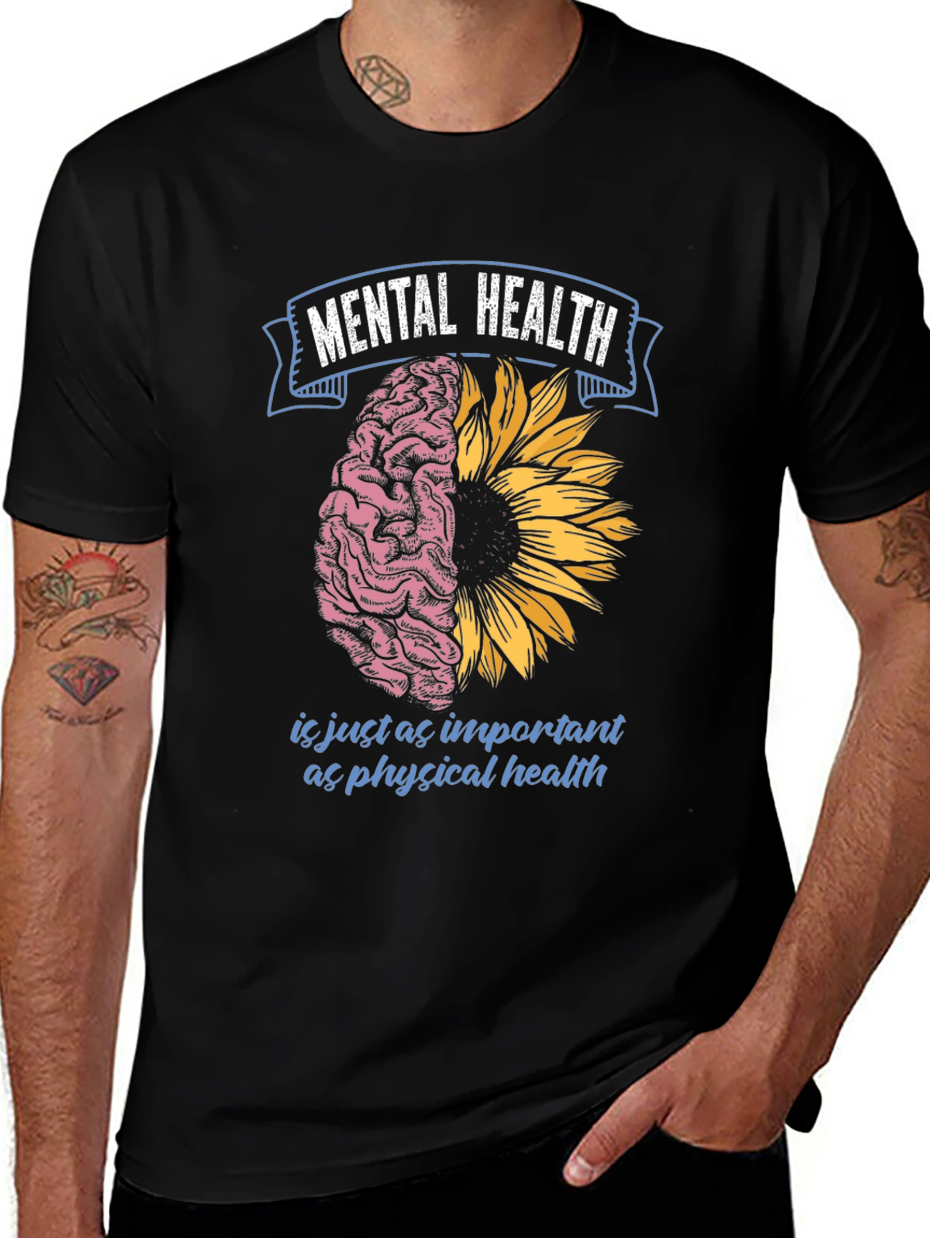 Mental Health T-Shirt: Brain & Sunflower Design