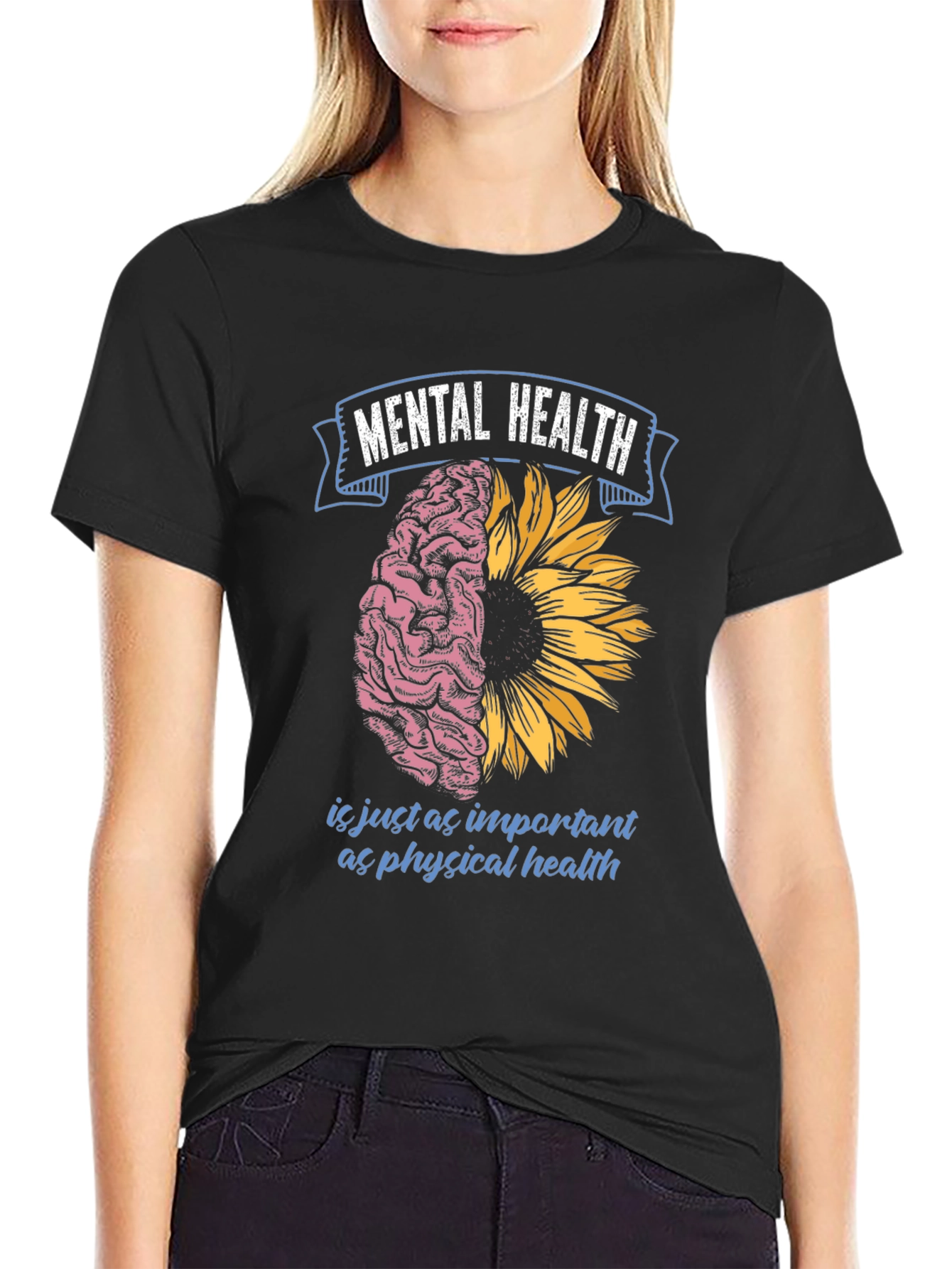 Mental Health T-Shirt: Brain & Sunflower Design