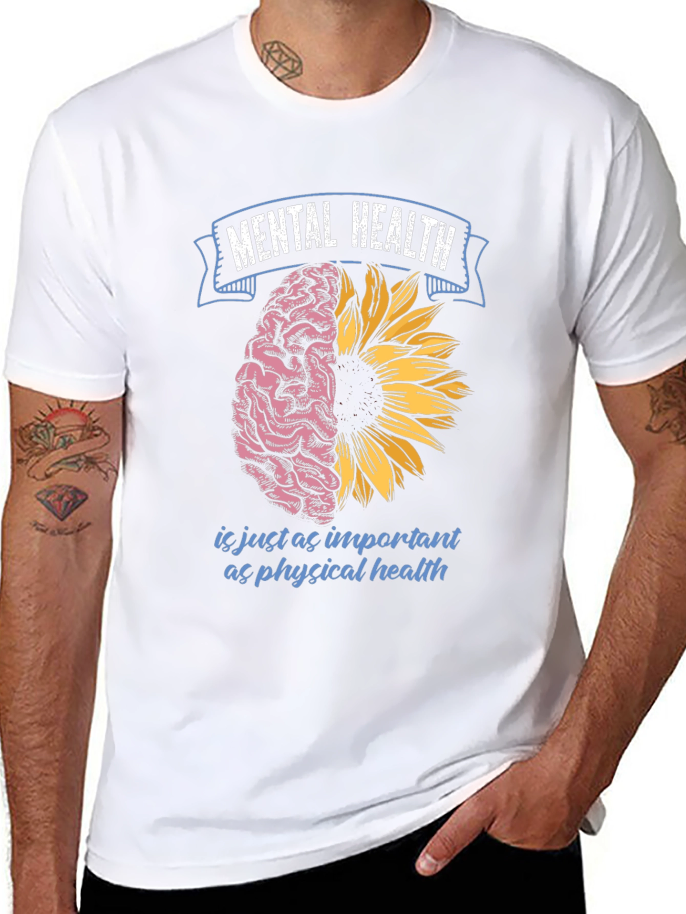 Mental Health T-Shirt: Brain & Sunflower Design