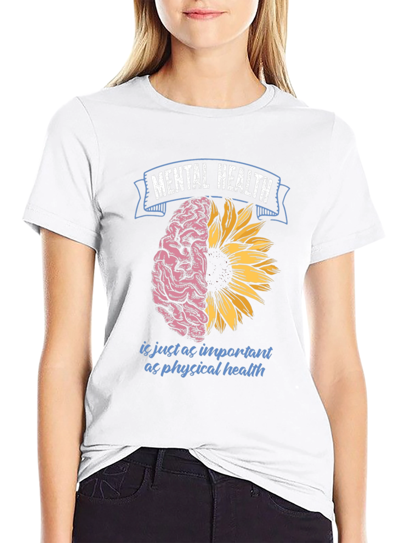 Mental Health T-Shirt: Brain & Sunflower Design
