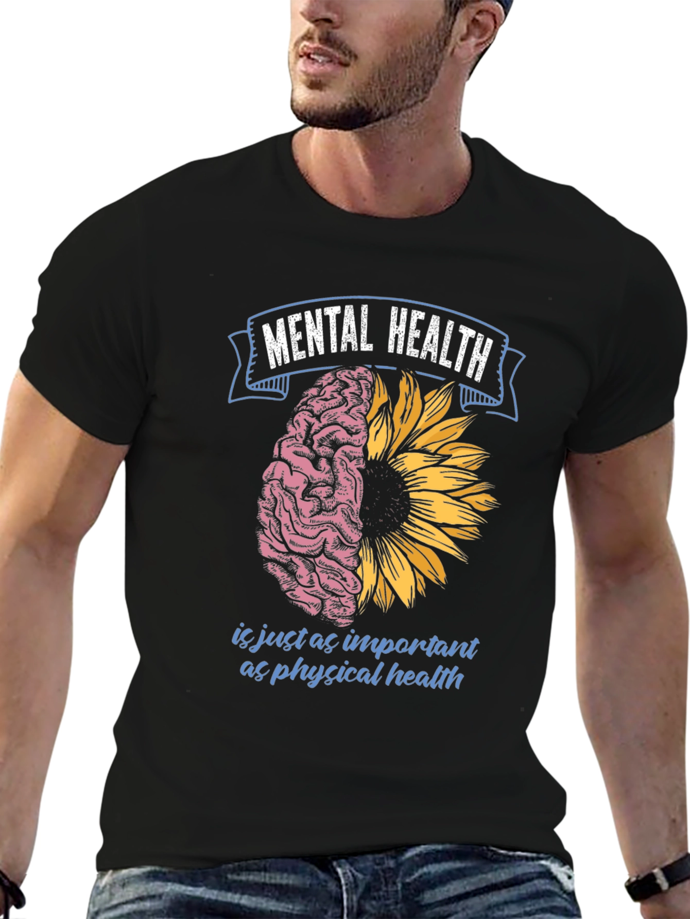 Mental Health T-Shirt: Brain & Sunflower Design
