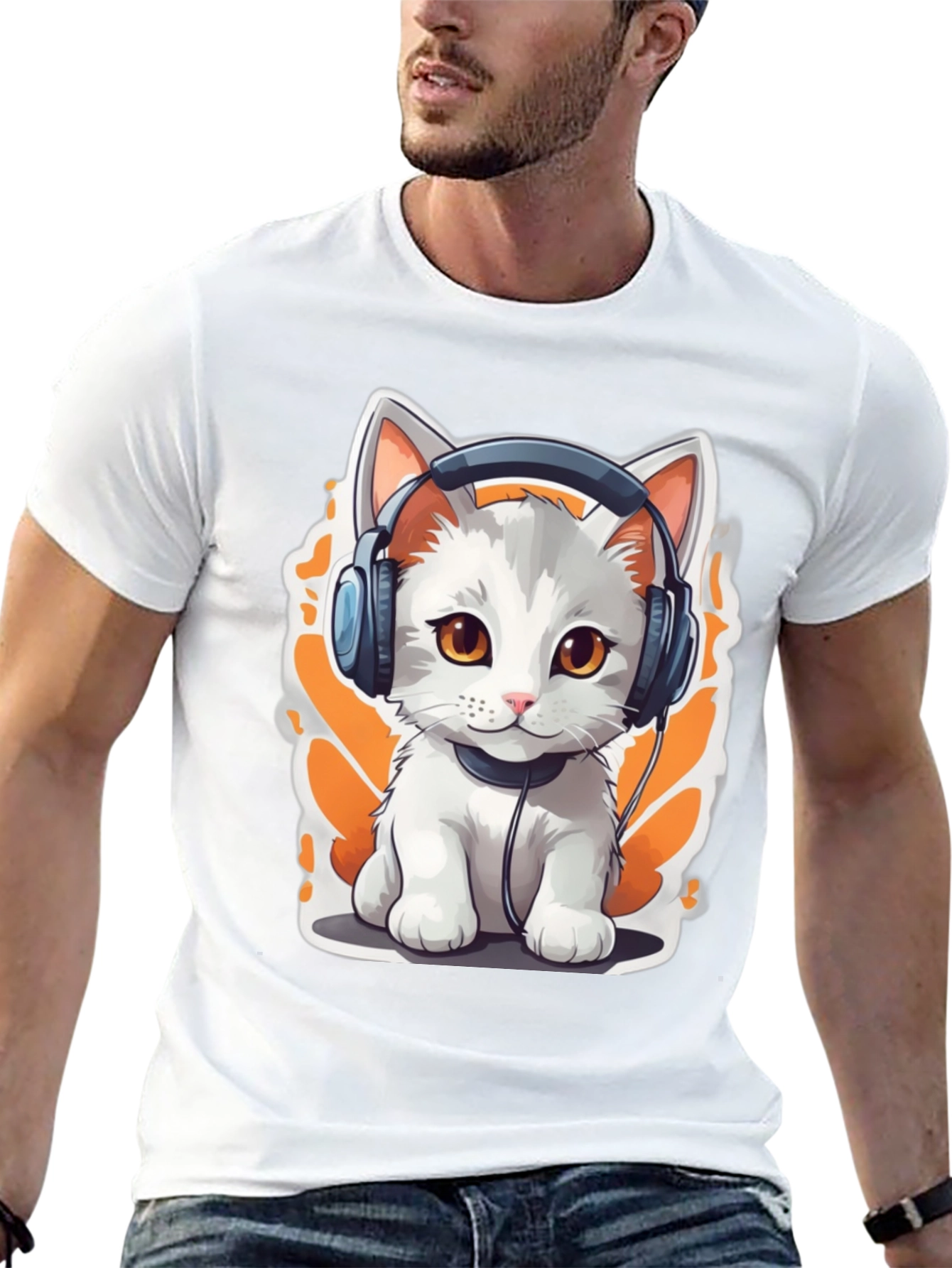 Cool Cat Headphones Graphic T-Shirt