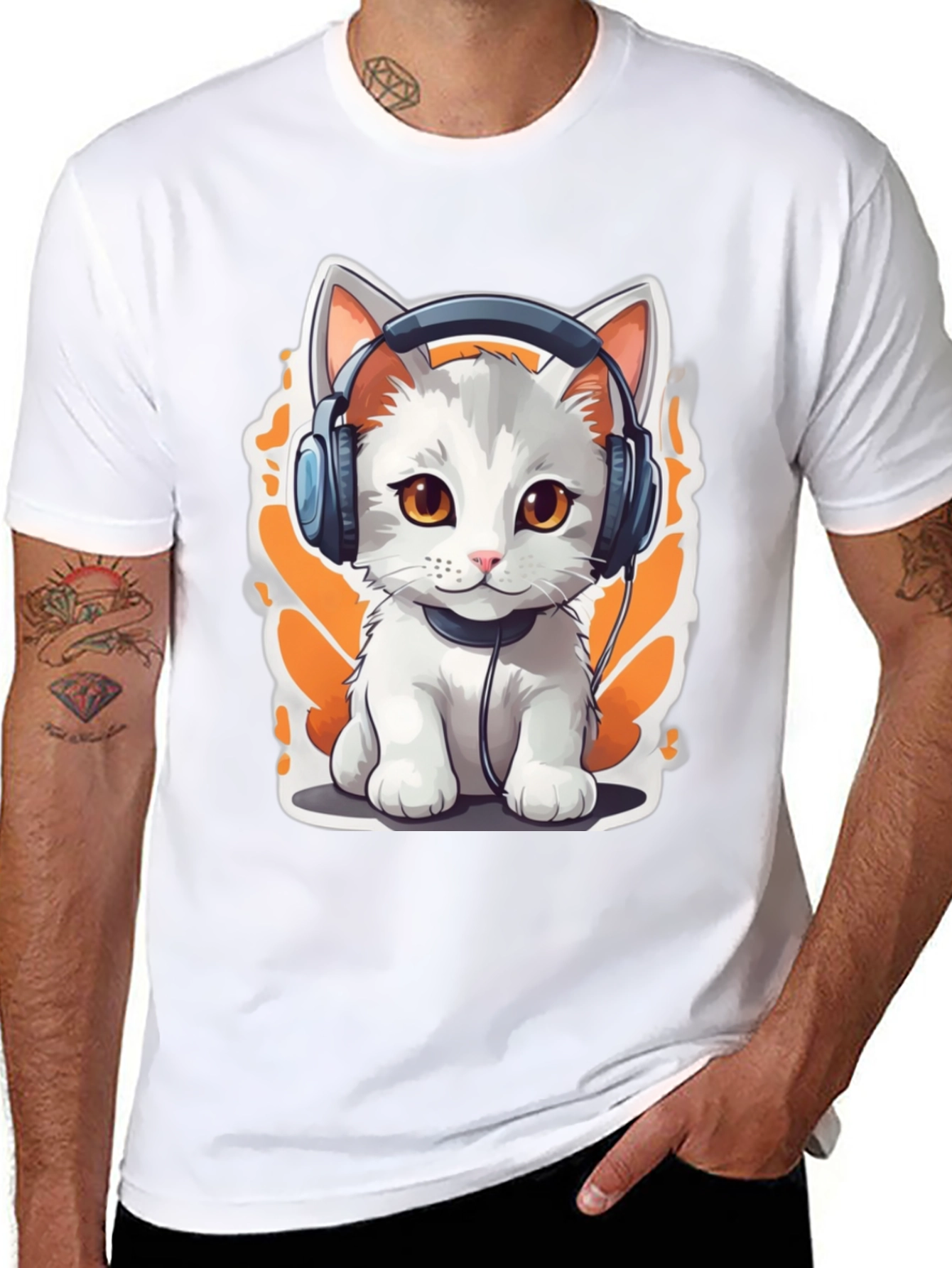 Cool Cat Headphones Graphic T-Shirt