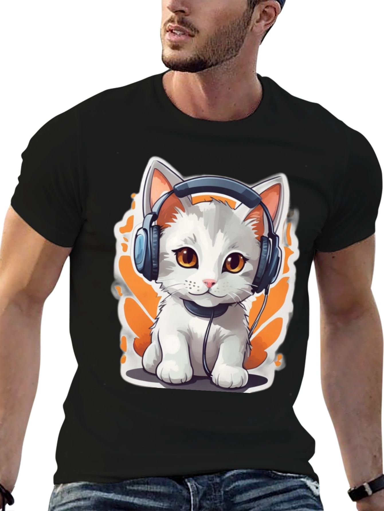Cool Cat Headphones Graphic T-Shirt