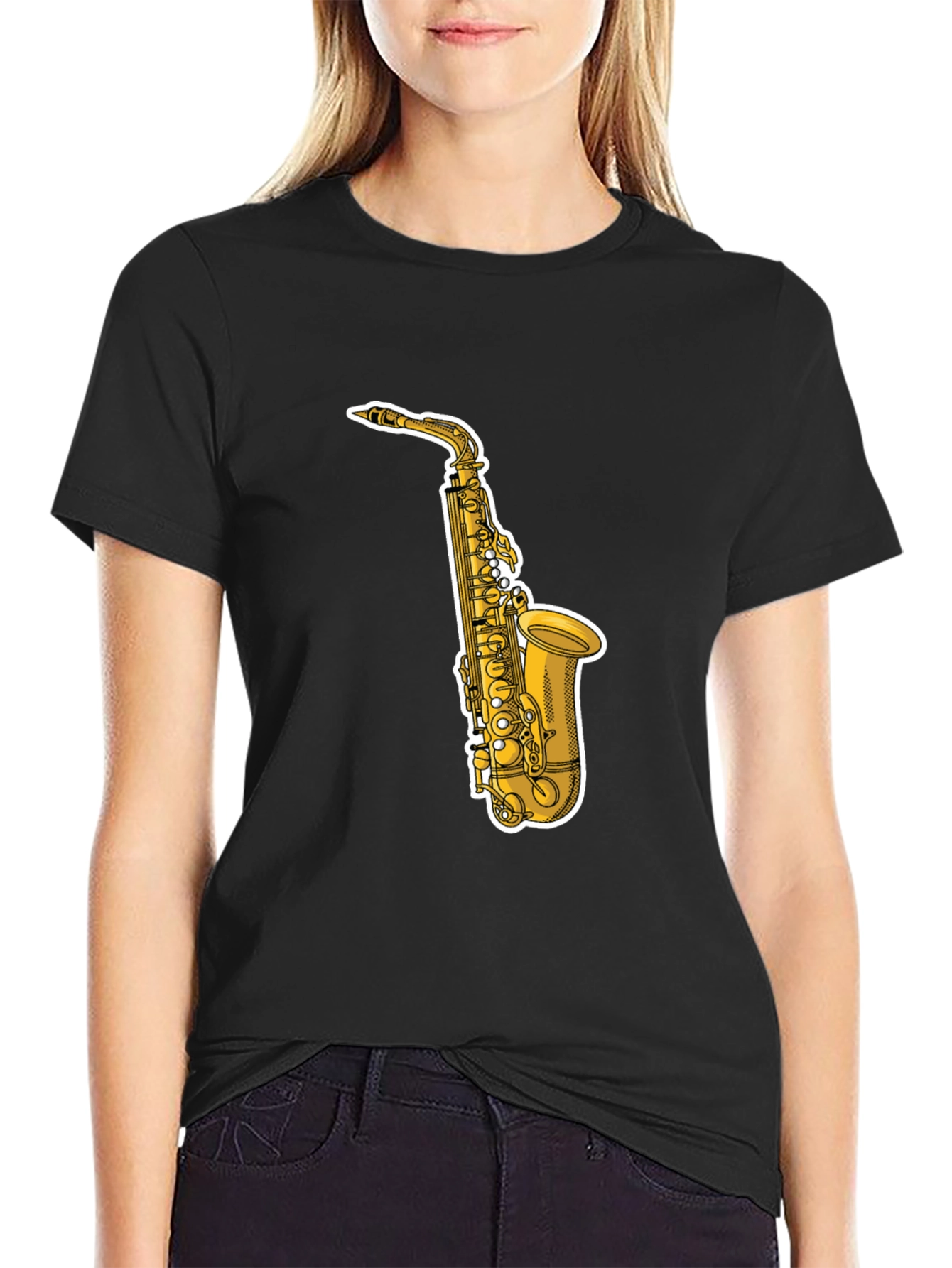 Saxophone Graphic Tee - Cool Black T-Shirt