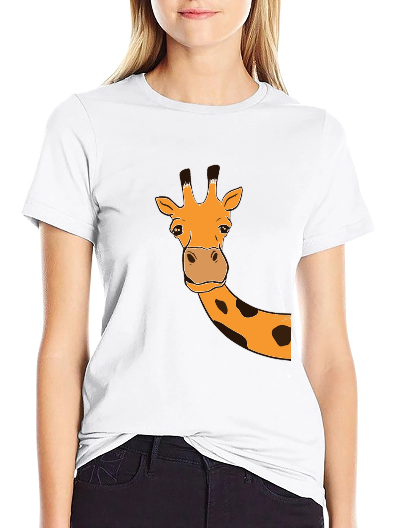 Giraffe Graphic Tee - Black Cotton Casual T-Shirt