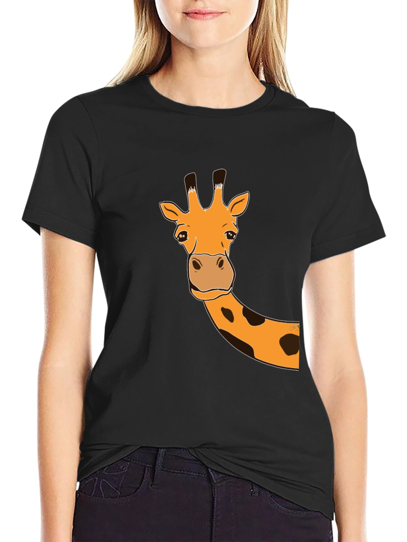 Giraffe Graphic Tee - Black Cotton Casual T-Shirt