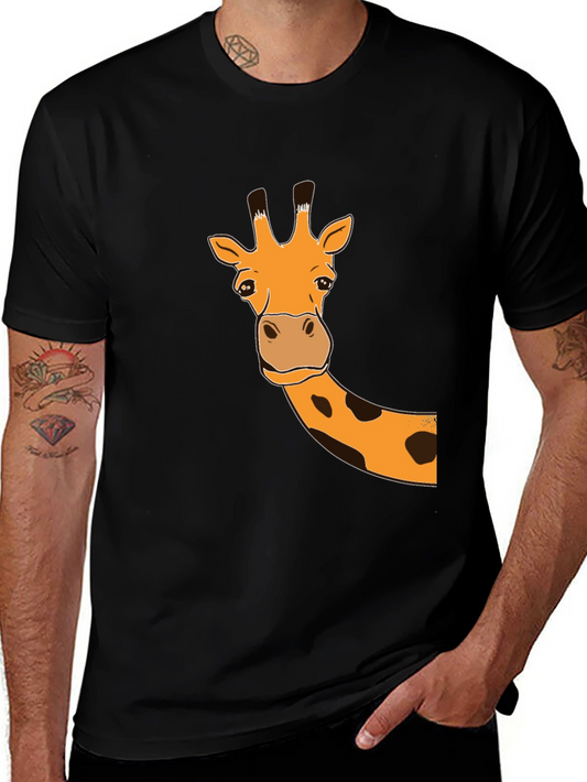 Giraffe Graphic Tee - Black Cotton Casual T-Shirt