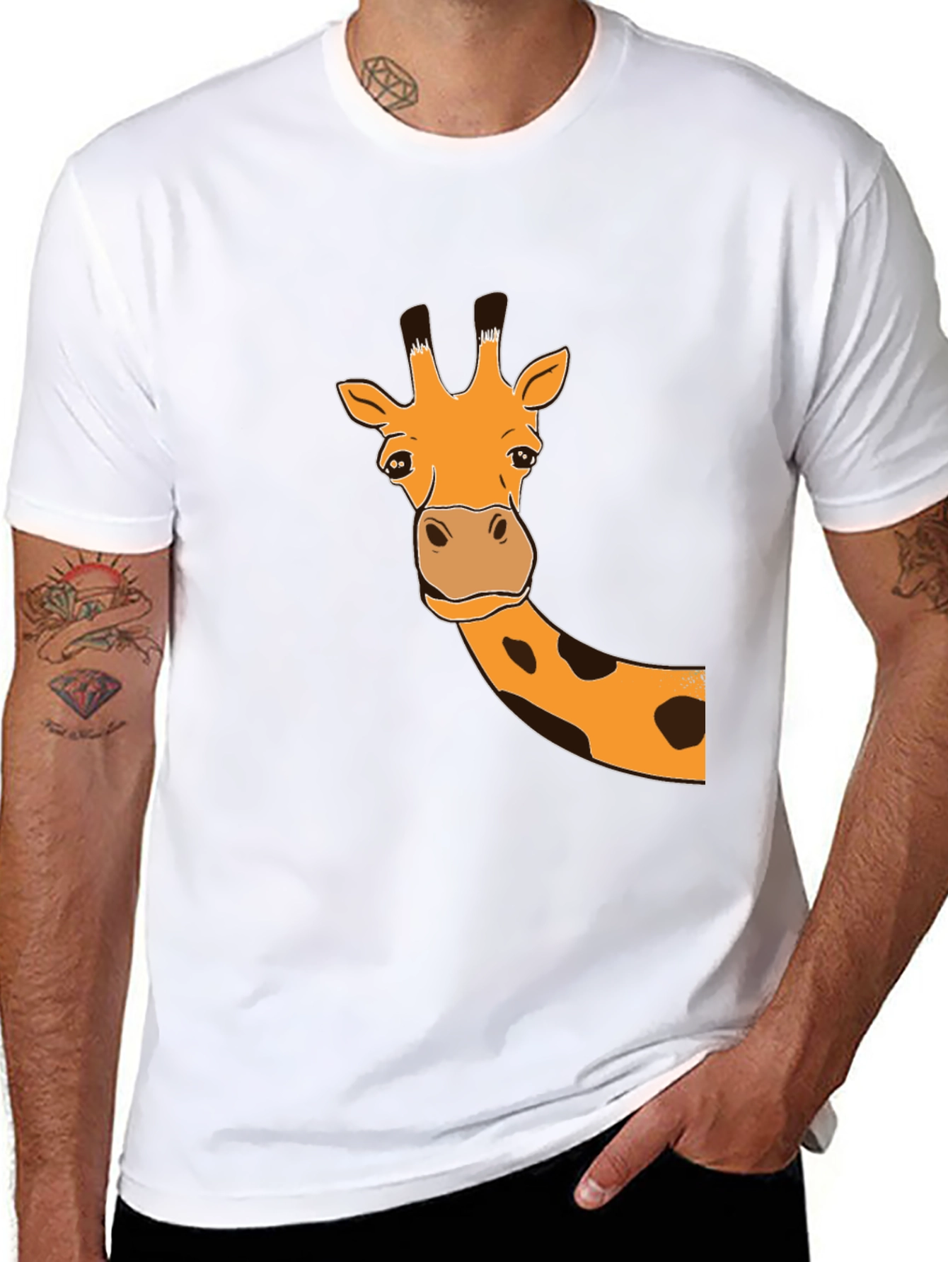 Giraffe Graphic Tee - Black Cotton Casual T-Shirt