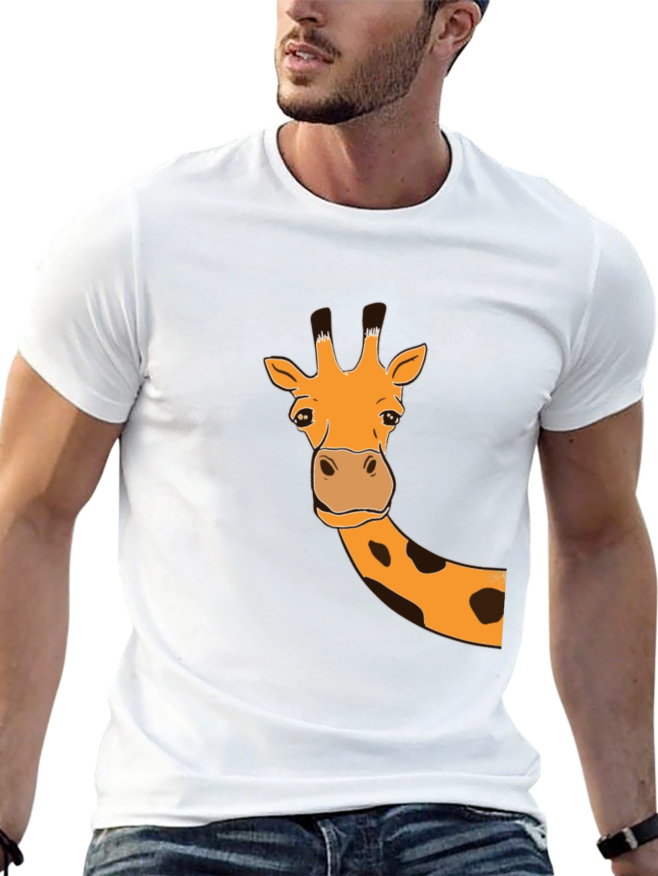 Giraffe Graphic Tee - Black Cotton Casual T-Shirt