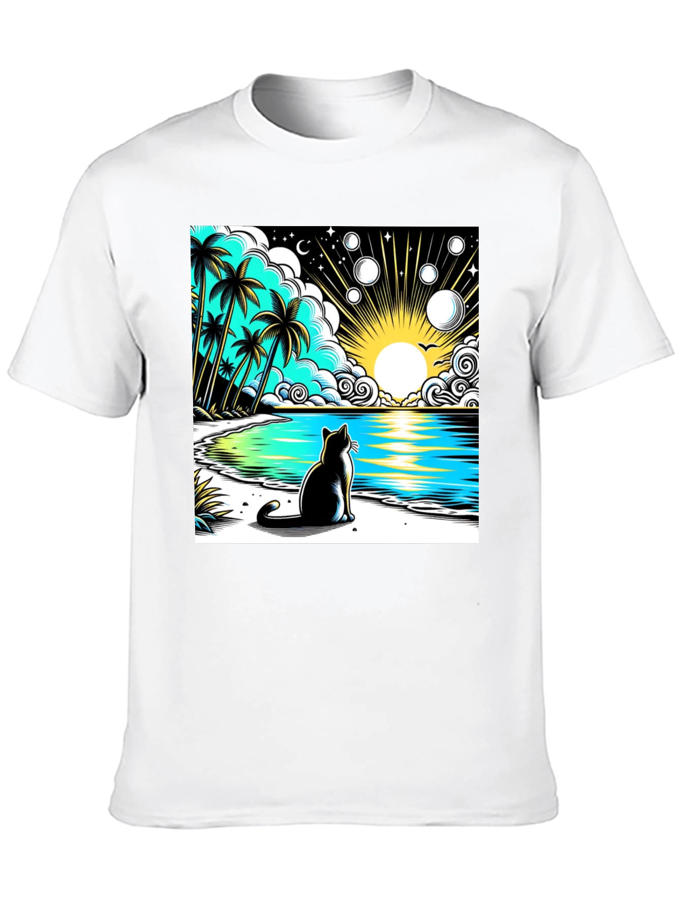 Cat on Beach Graphic Tee