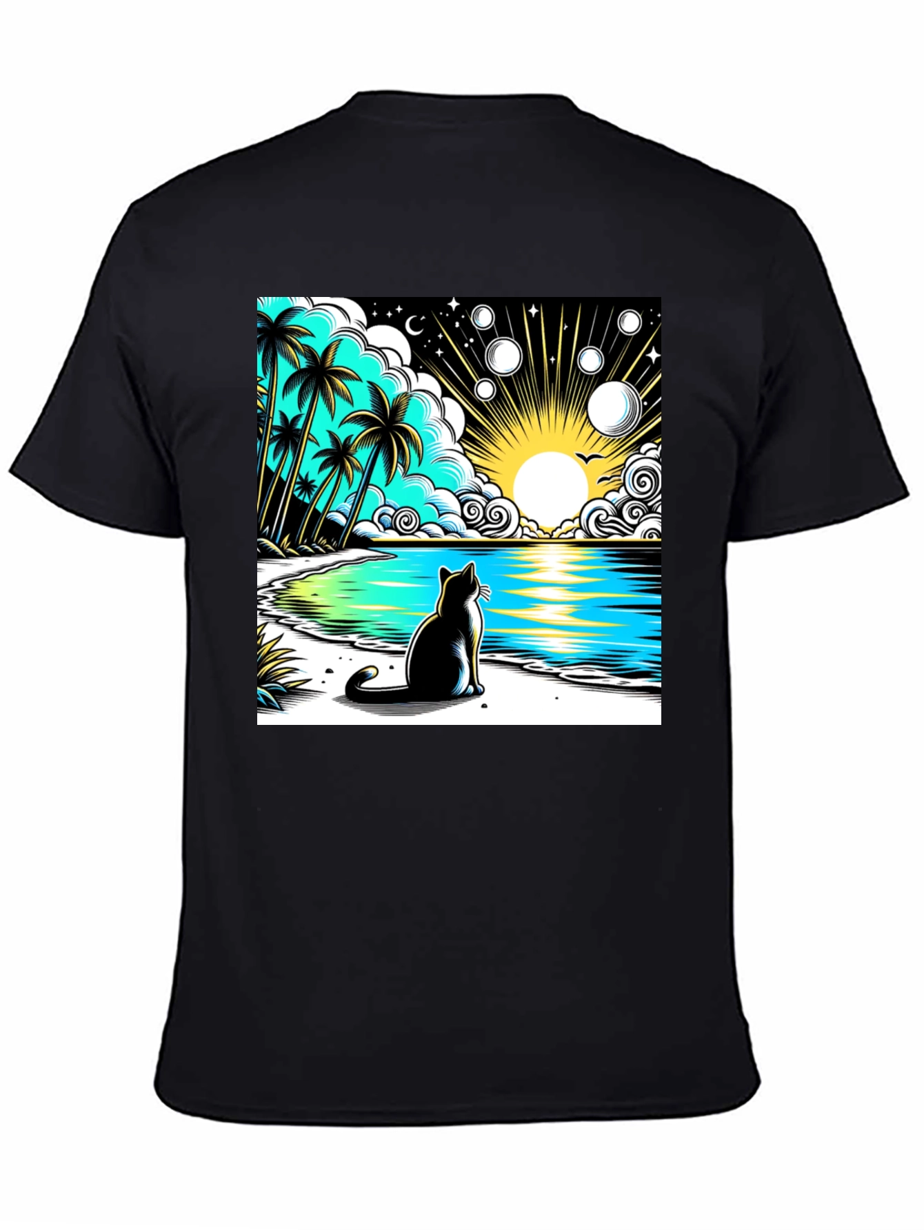 Cat on Beach Graphic Tee