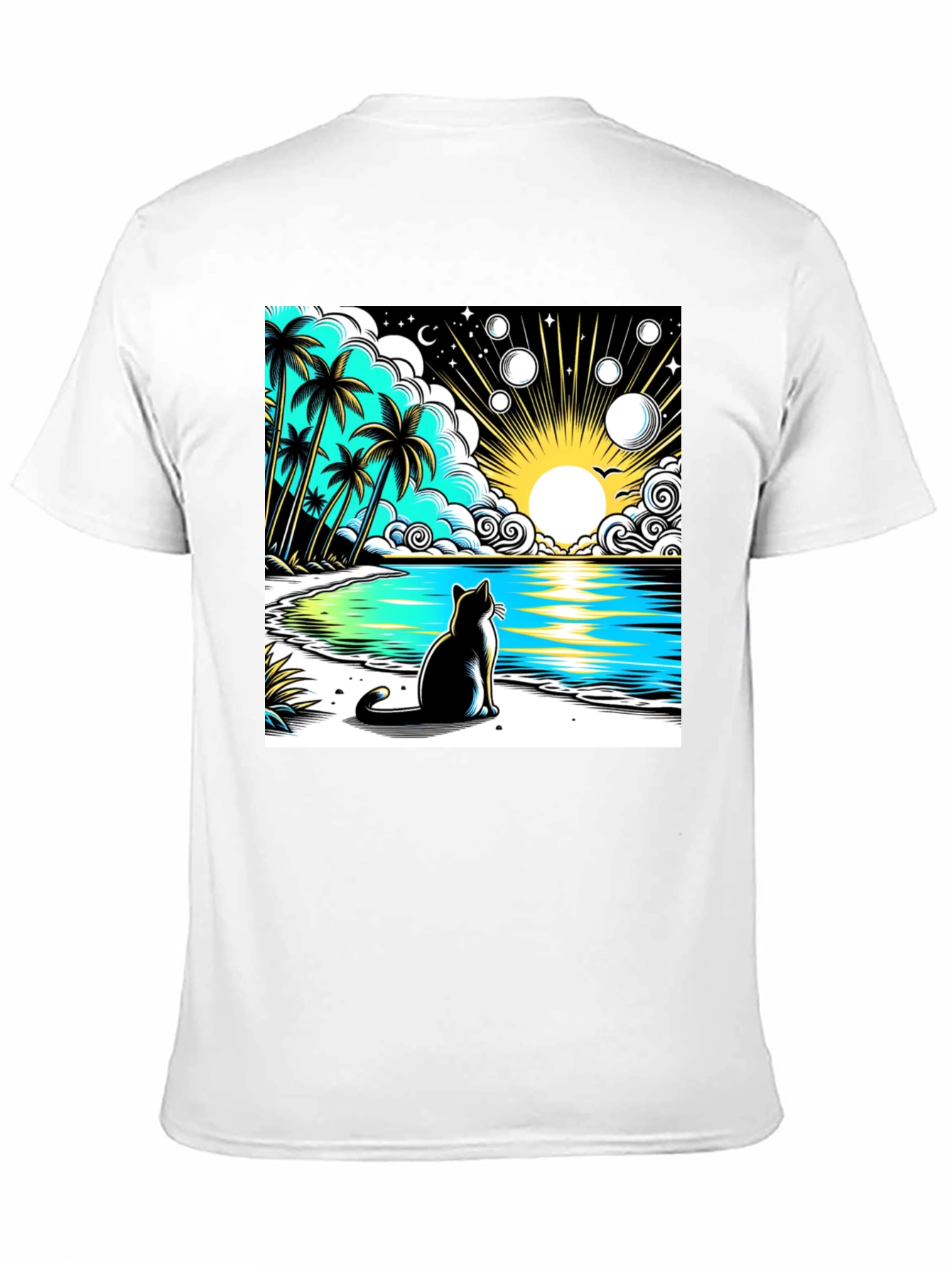 Cat on Beach Graphic Tee