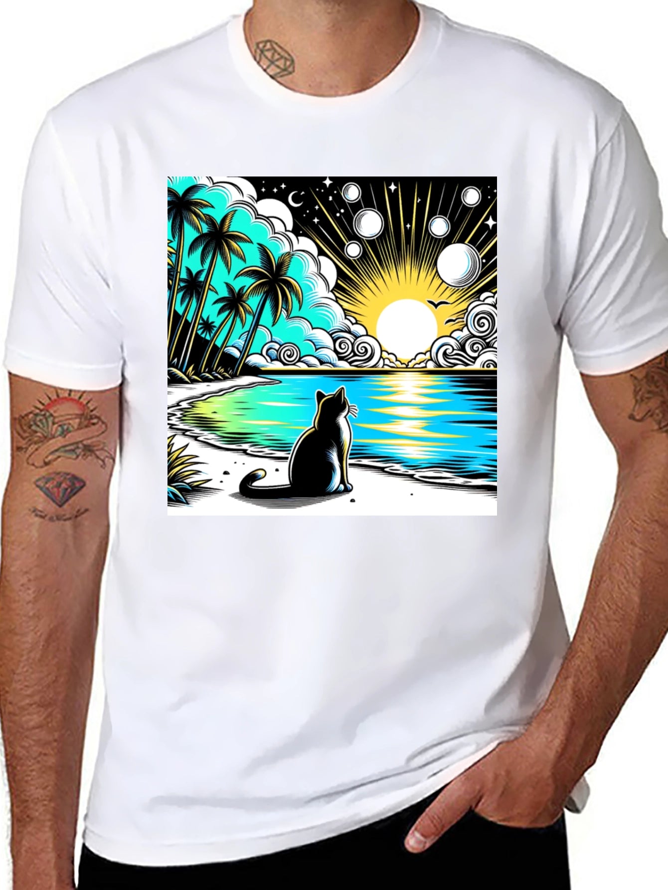 Cat on Beach Graphic Tee