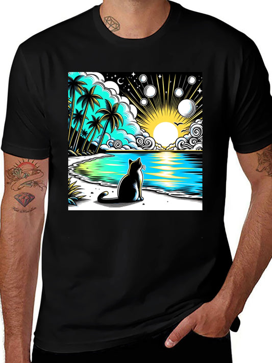 Cat on Beach Graphic Tee