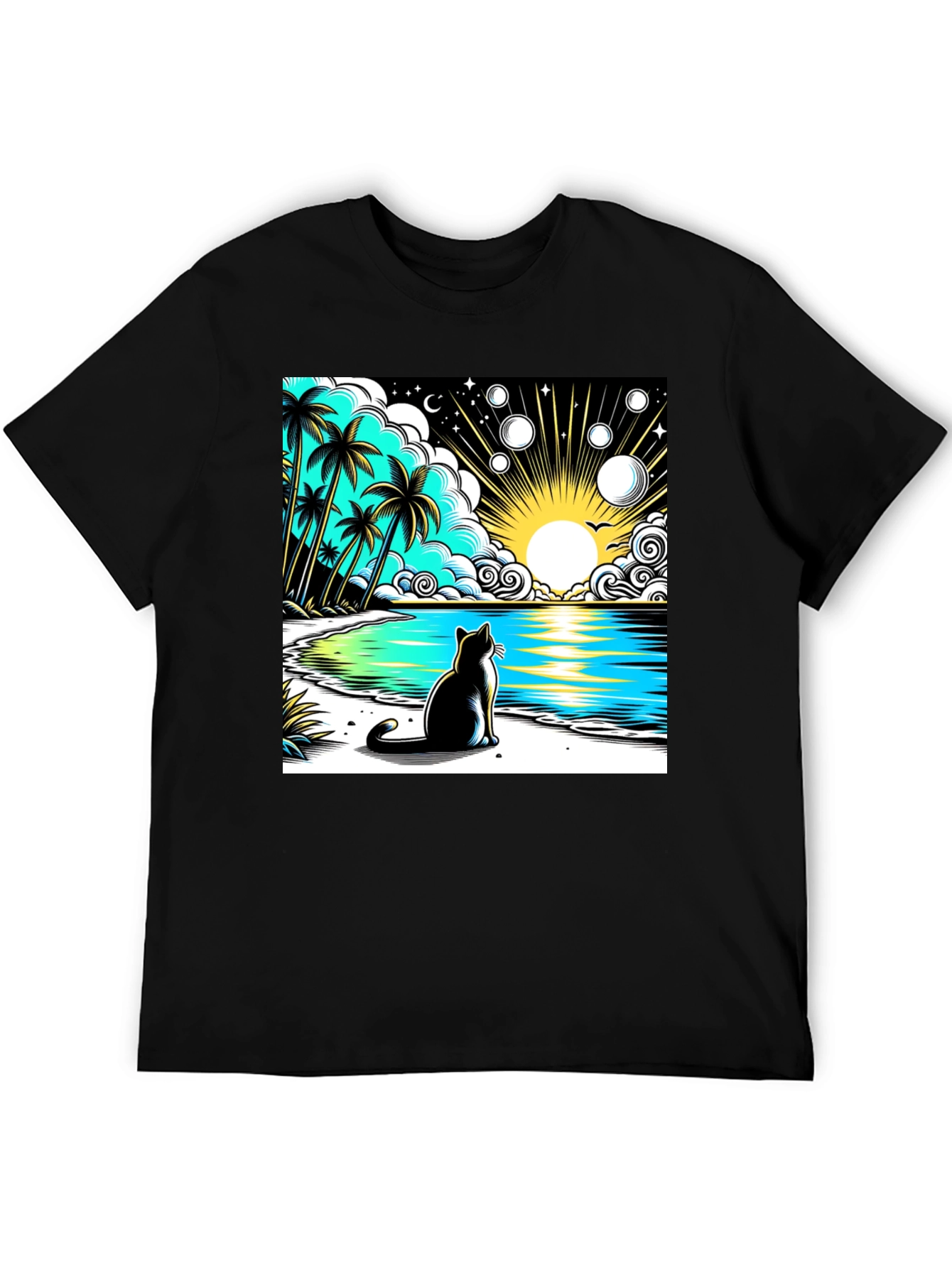 Cat on Beach Graphic Tee