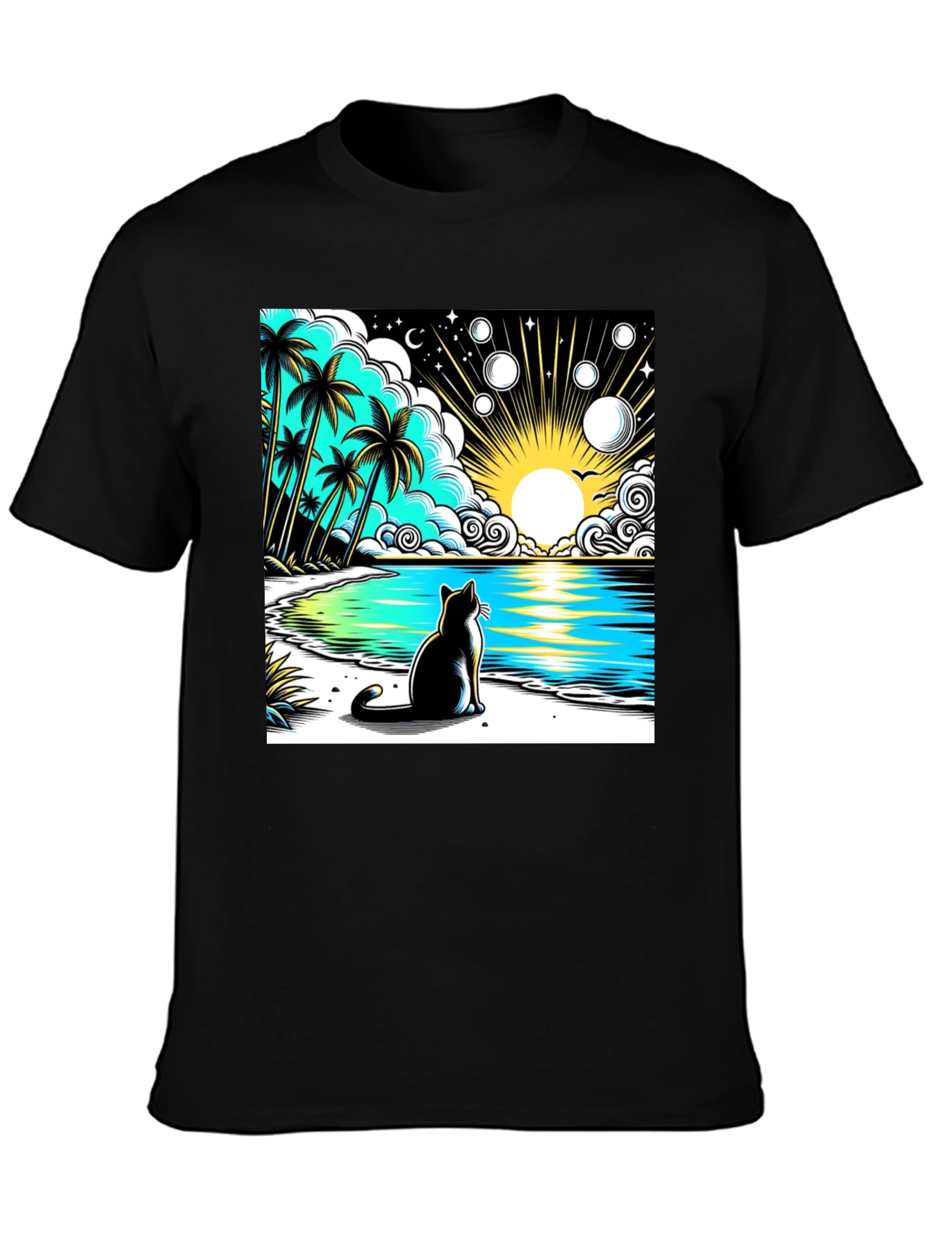 Cat on Beach Graphic Tee