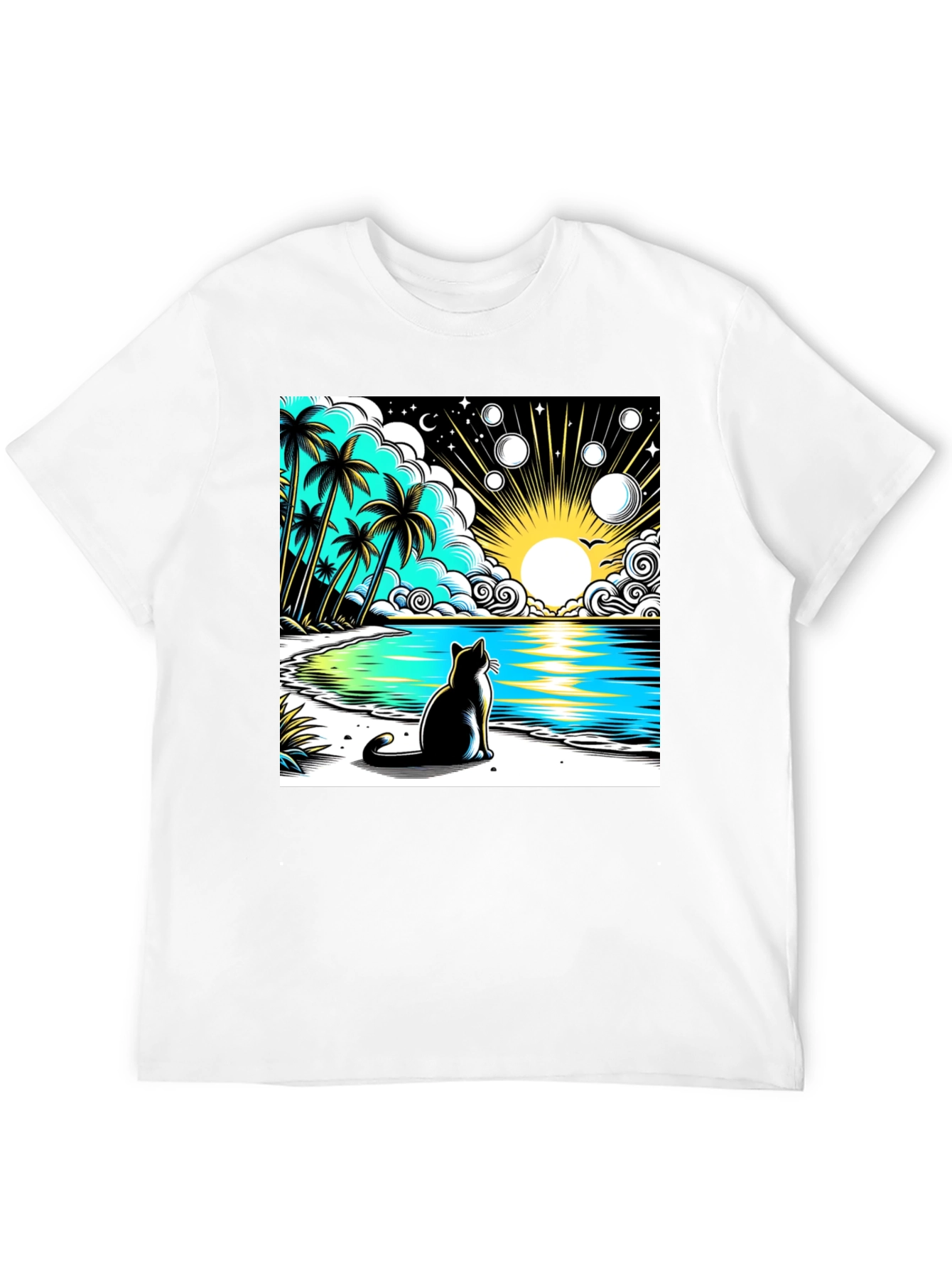 Cat on Beach Graphic Tee