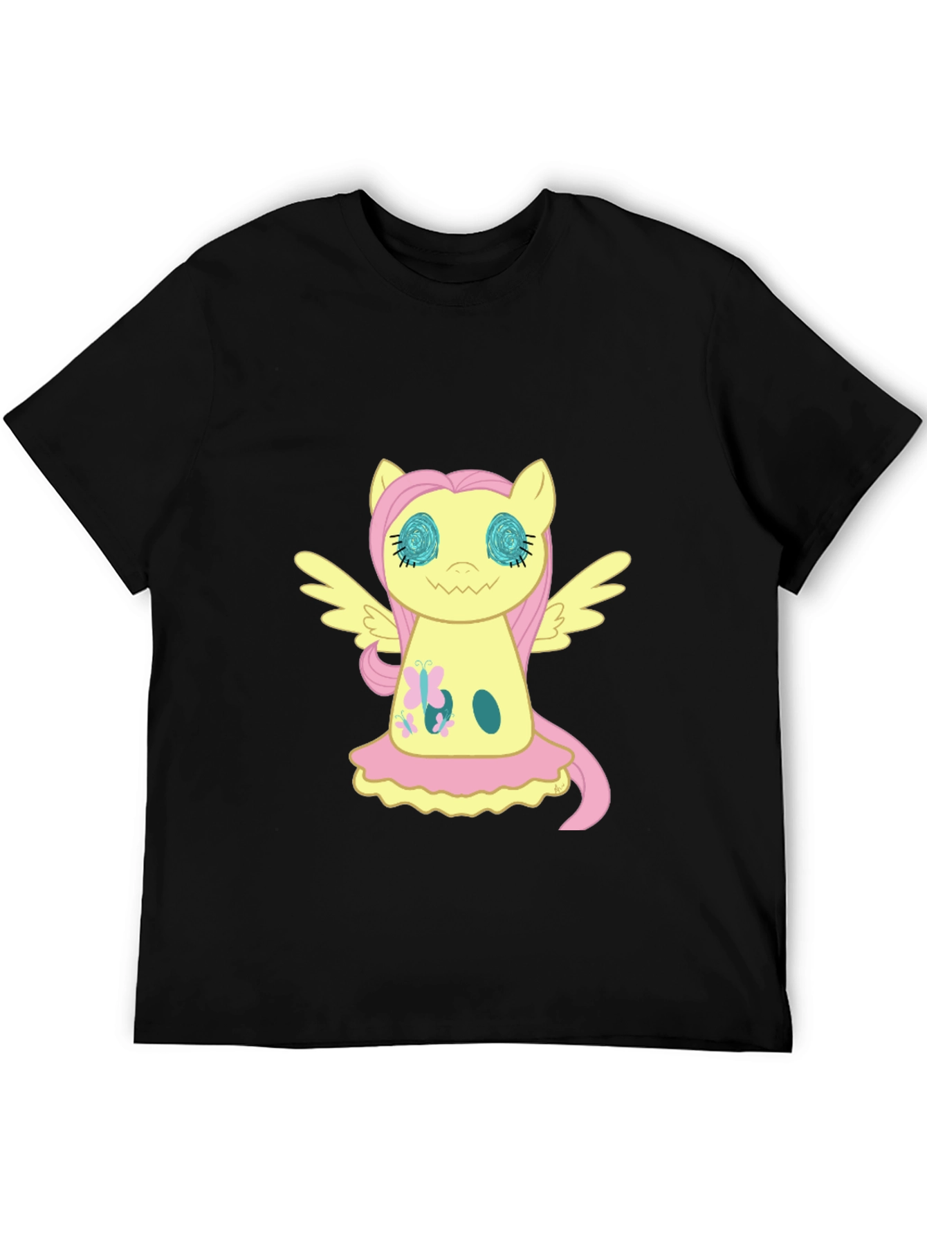 Fluttershy Graphic Print Black T-Shirt