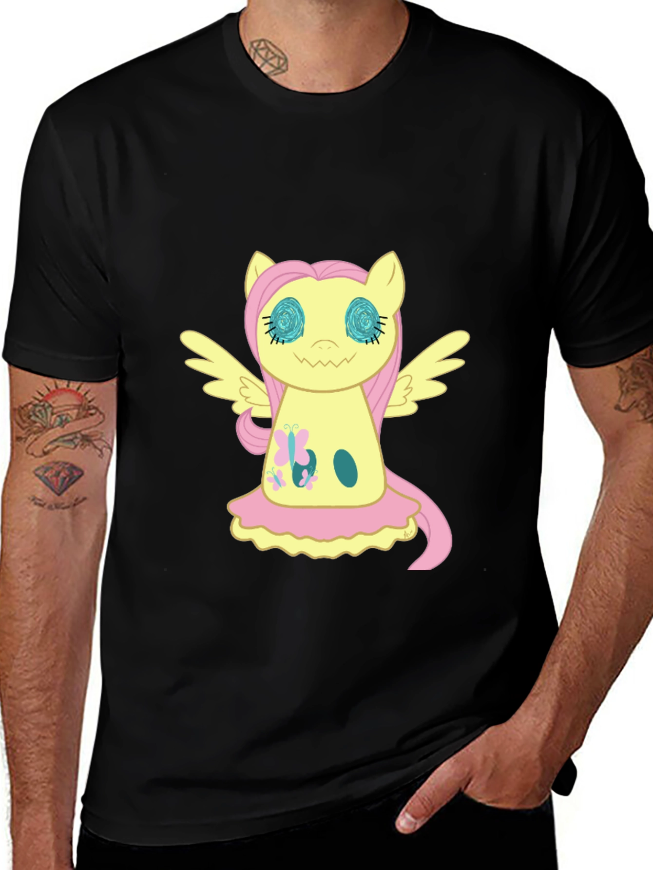 Fluttershy Graphic Print Black T-Shirt