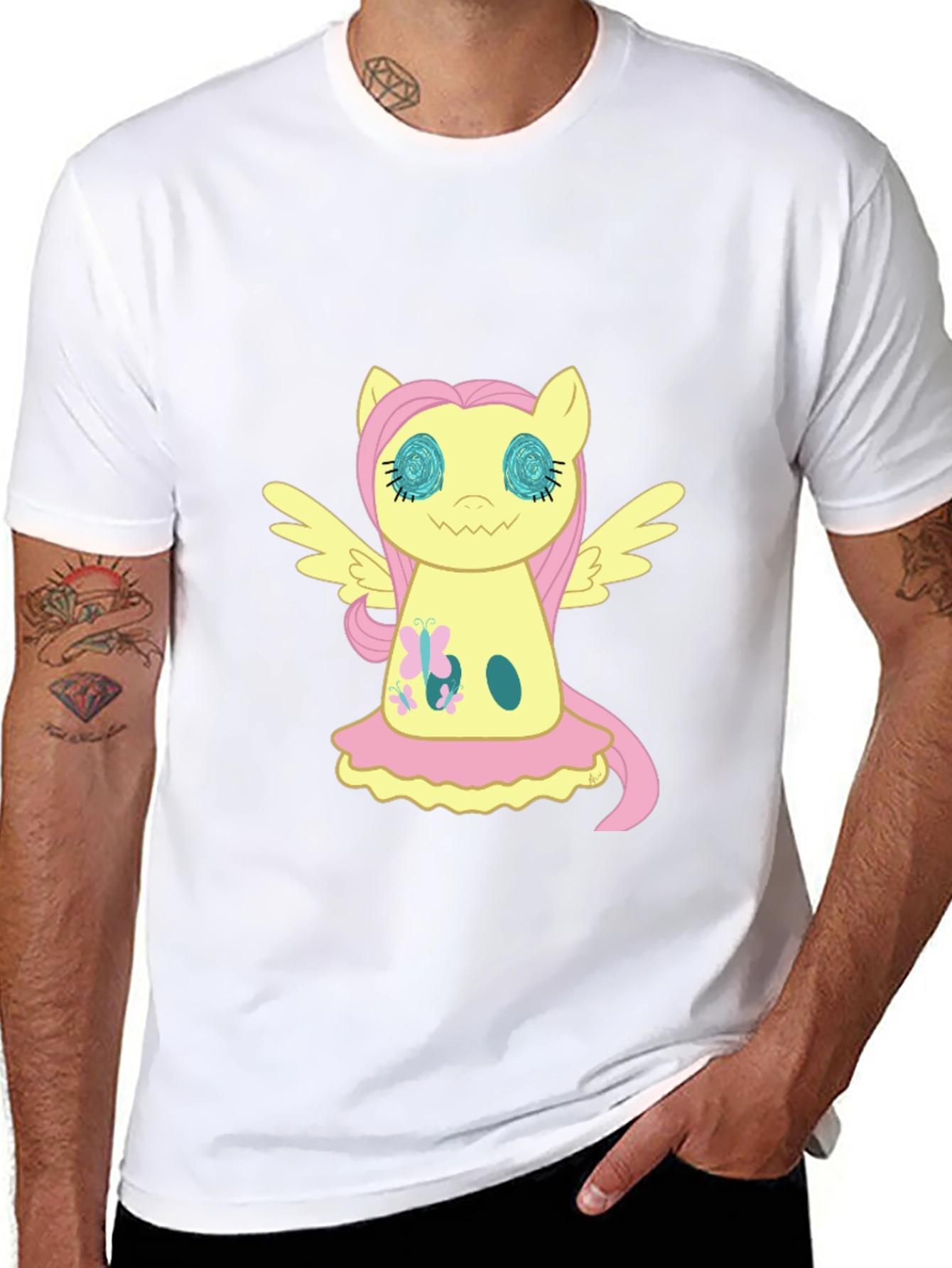 Fluttershy Graphic Print Black T-Shirt