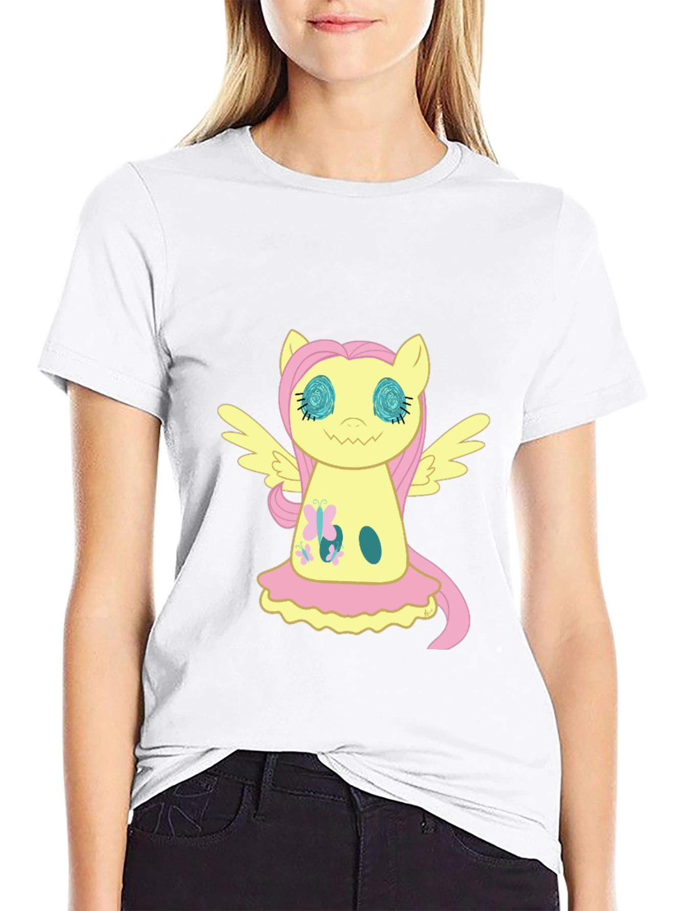 Fluttershy Graphic Print Black T-Shirt