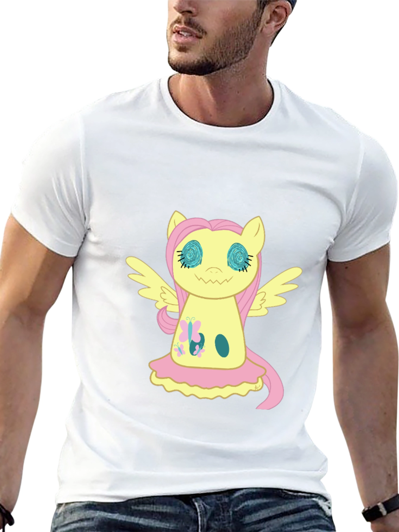 Fluttershy Graphic Print Black T-Shirt