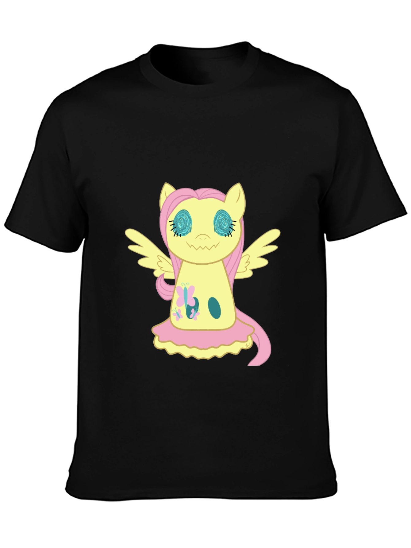 Fluttershy Graphic Print Black T-Shirt