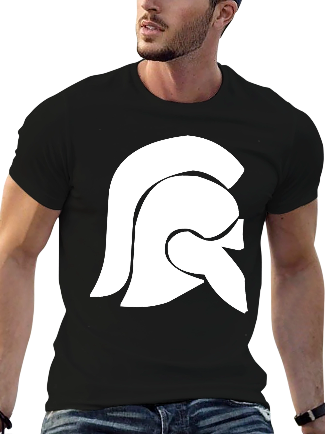 Spartan Helmet Graphic Tee - Black Cotton Casual Shirt