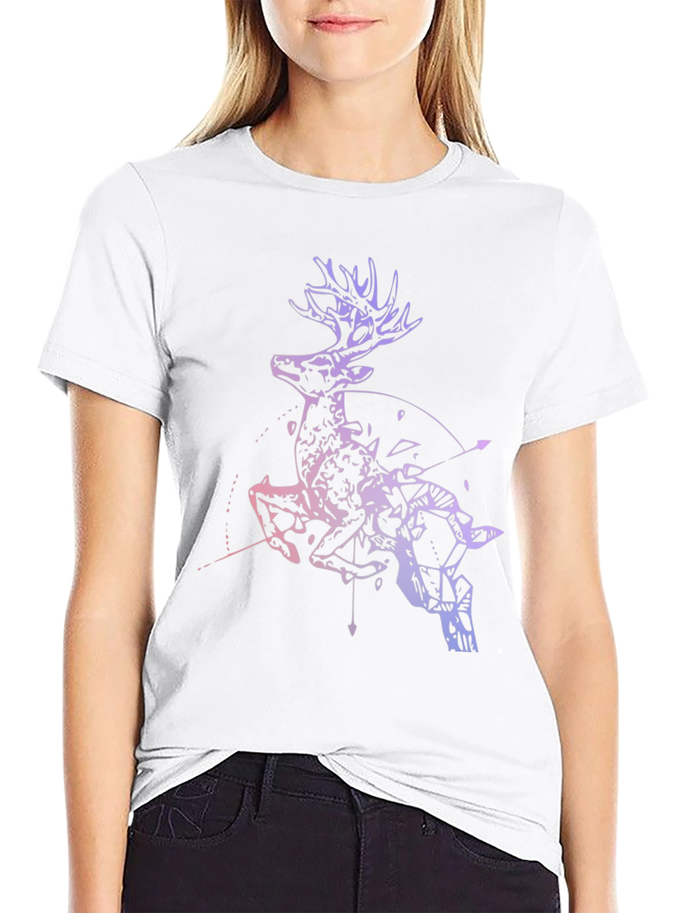 Deer Graphic Print Crew Neck T-Shirt
