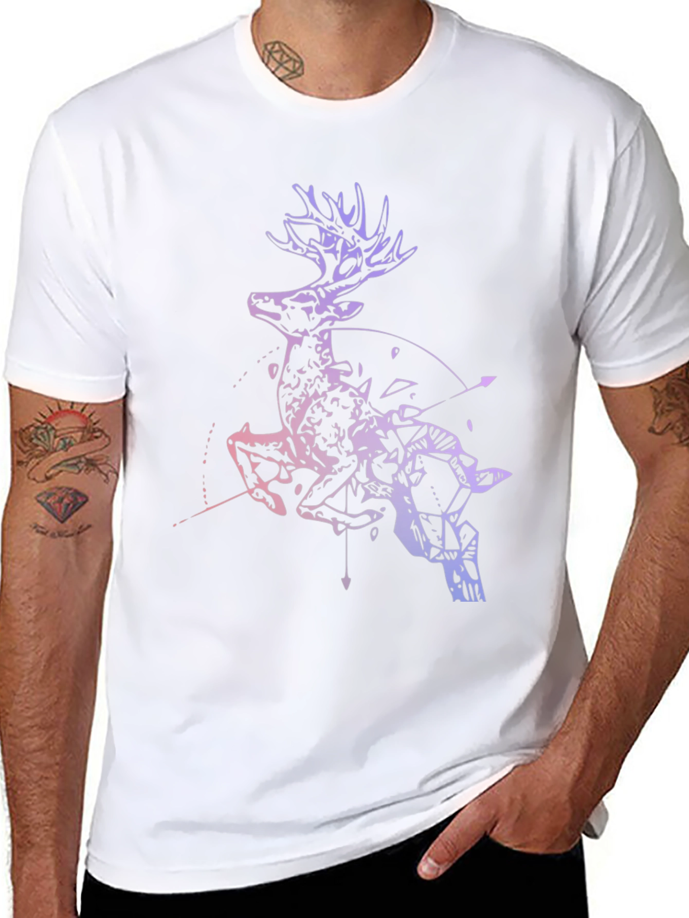 Deer Graphic Print Crew Neck T-Shirt