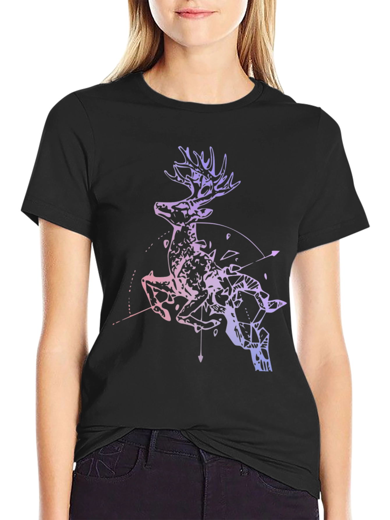 Deer Graphic Print Crew Neck T-Shirt