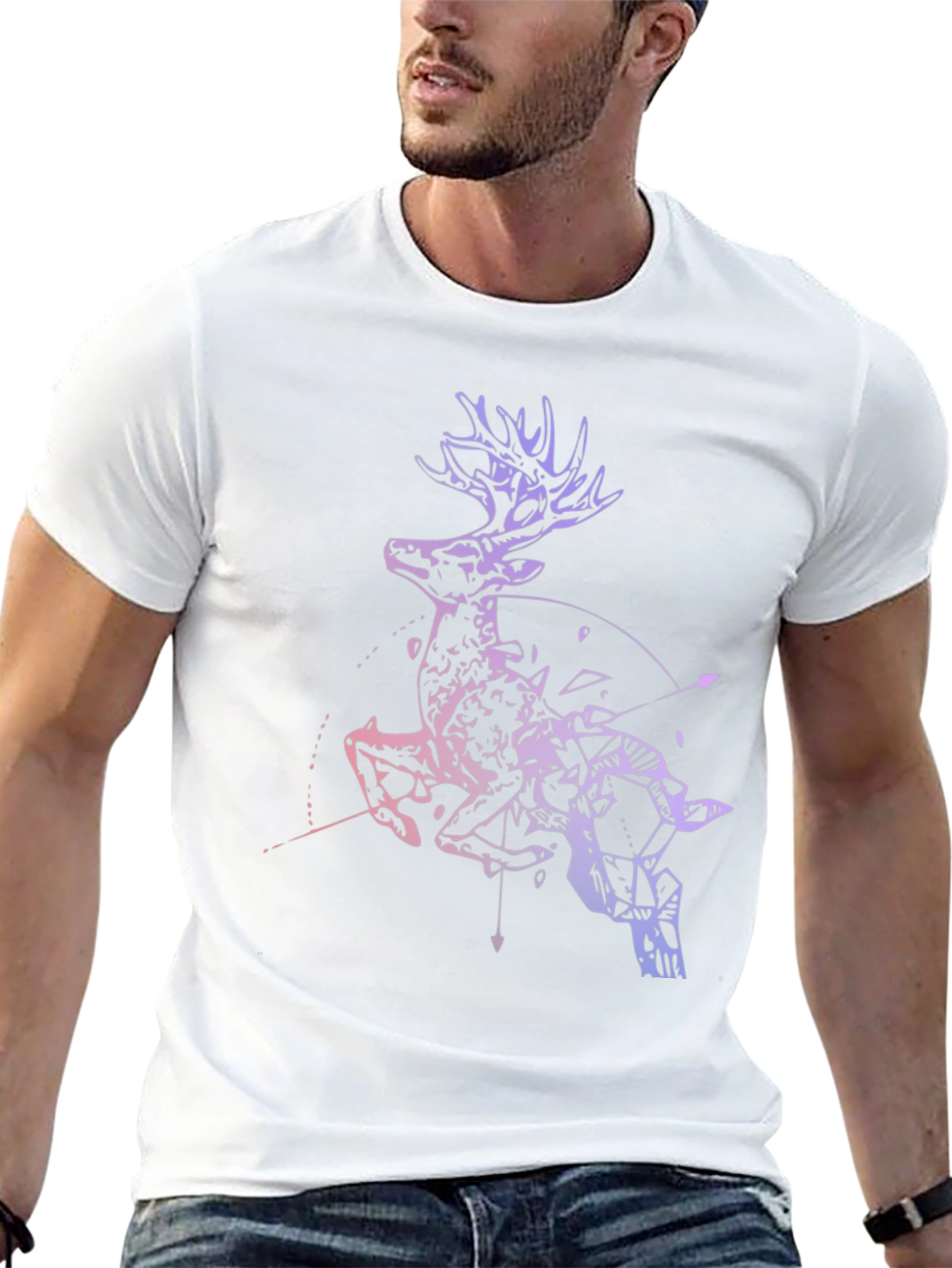Deer Graphic Print Crew Neck T-Shirt