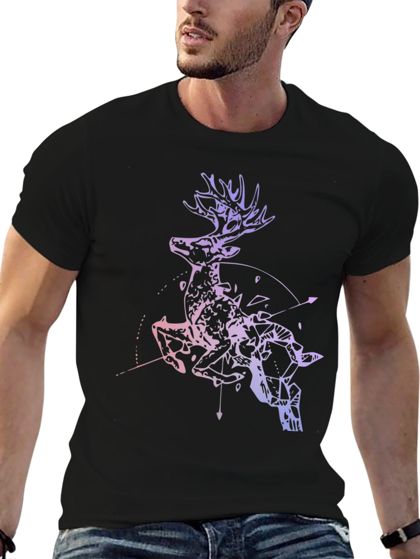 Deer Graphic Print Crew Neck T-Shirt