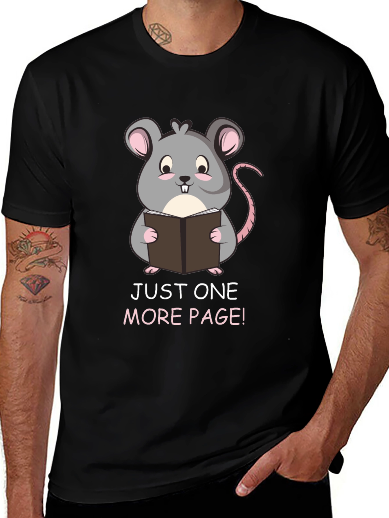 Just One More Page Mouse Reader Black T-Shirt