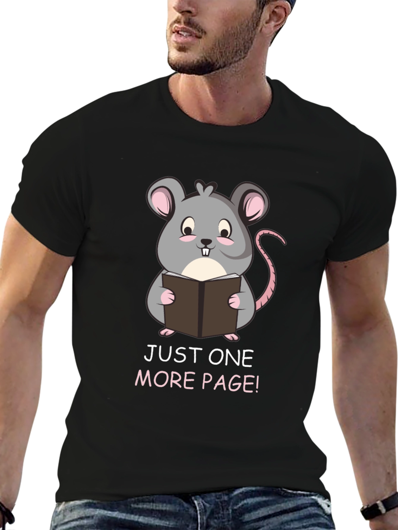 Just One More Page Mouse Reader Black T-Shirt