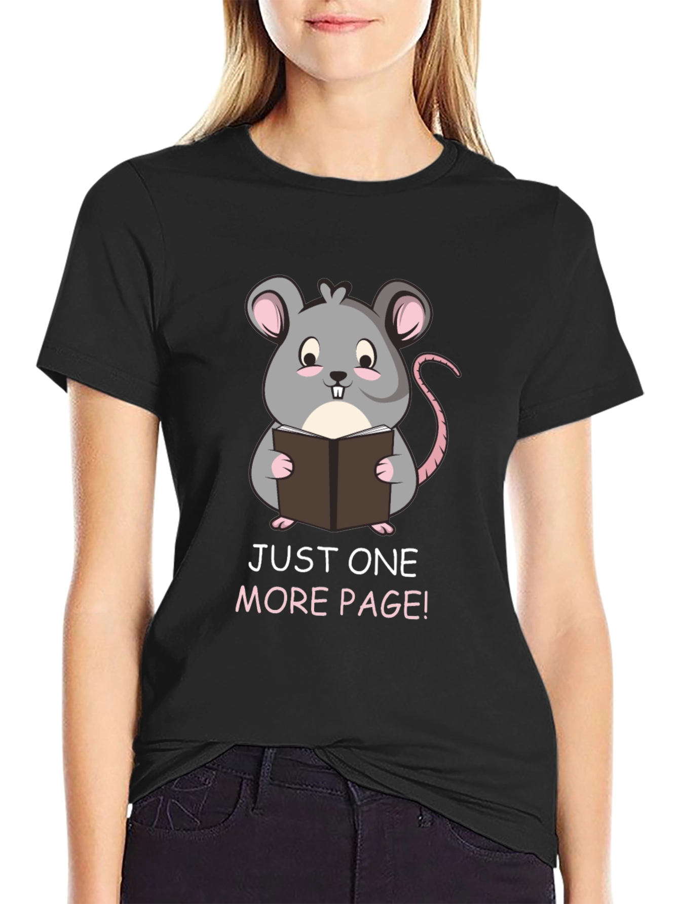 Just One More Page Mouse Reader Black T-Shirt