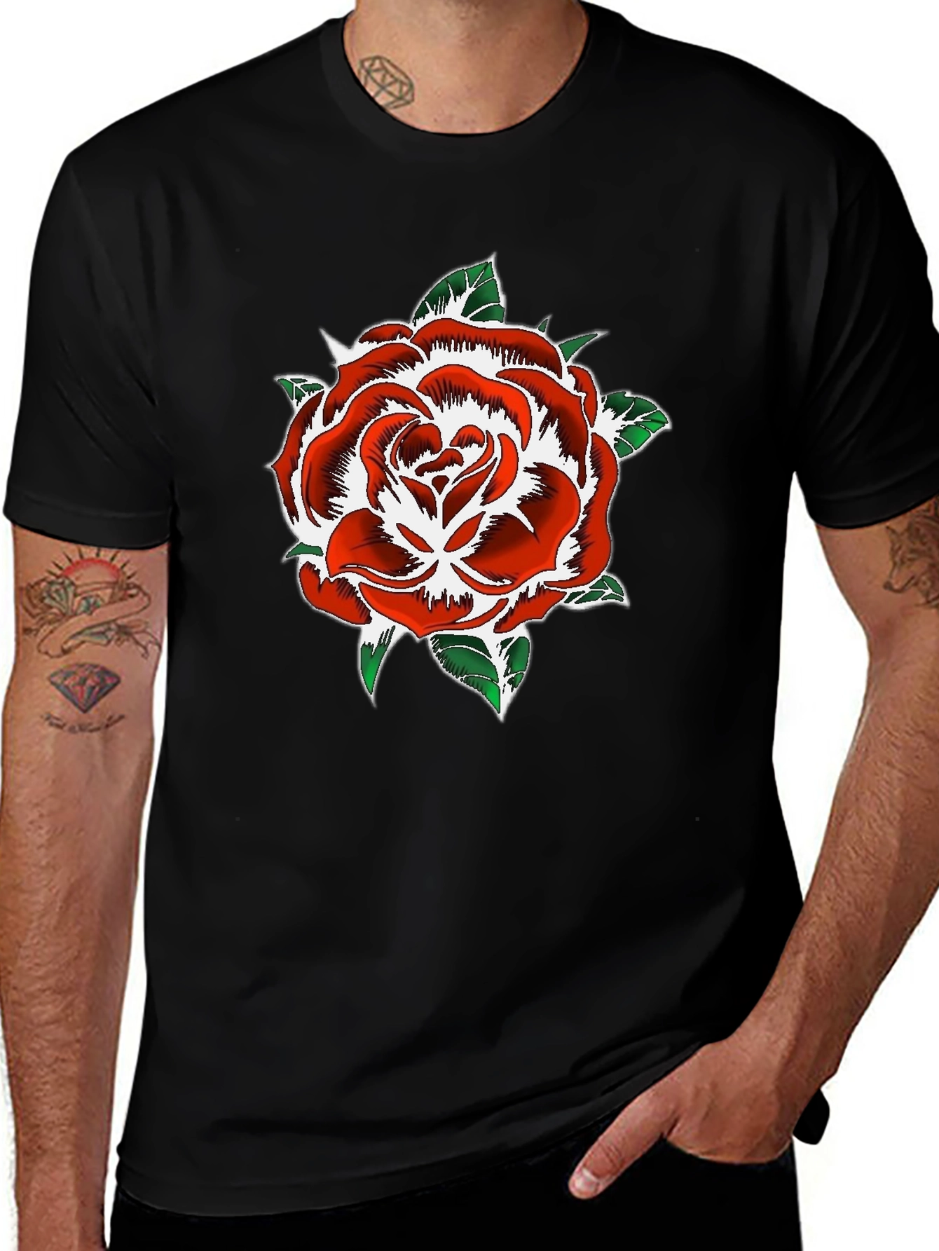 Rose Graphic Print Black T-Shirt