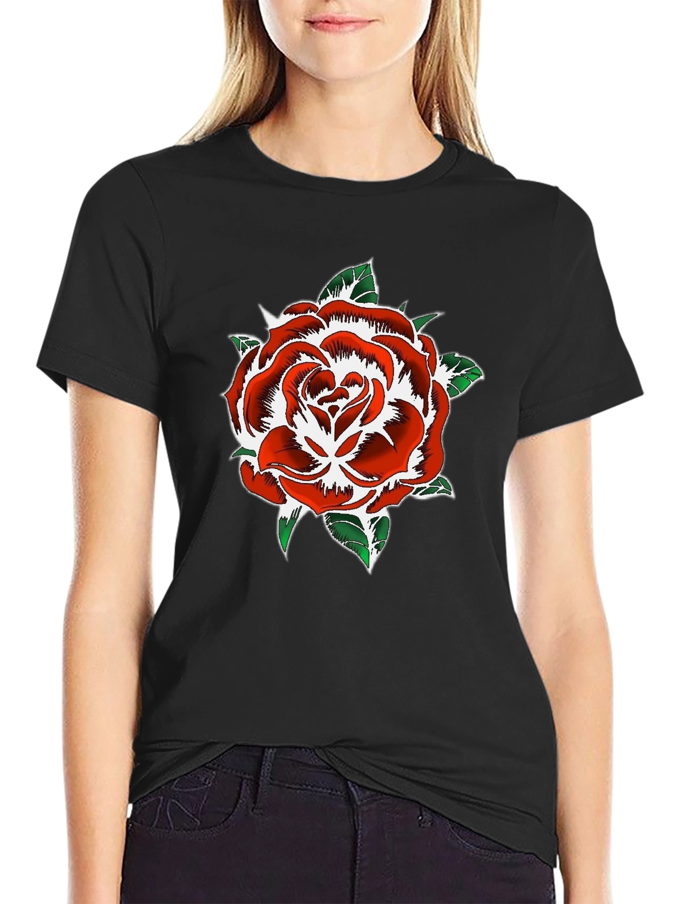 Rose Graphic Print Black T-Shirt
