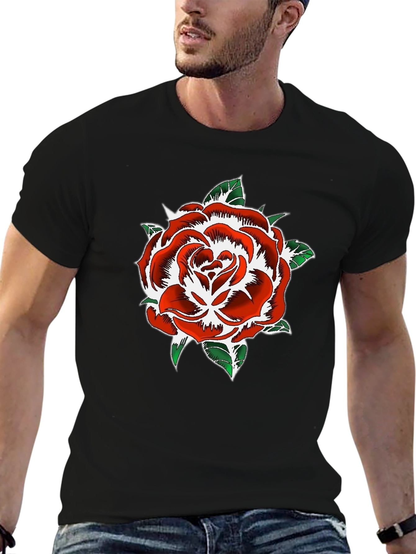 Rose Graphic Print Black T-Shirt