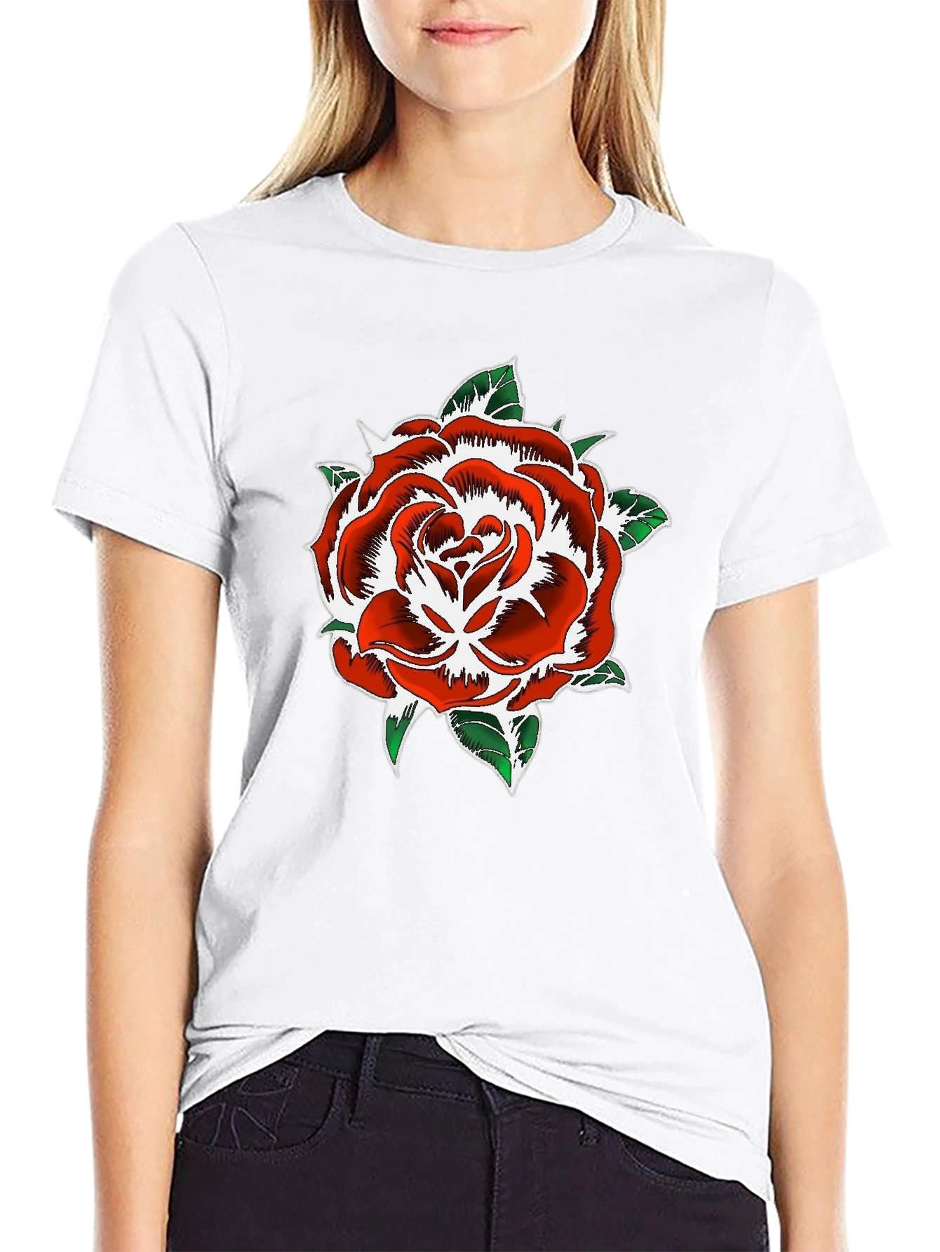 Rose Graphic Print Black T-Shirt