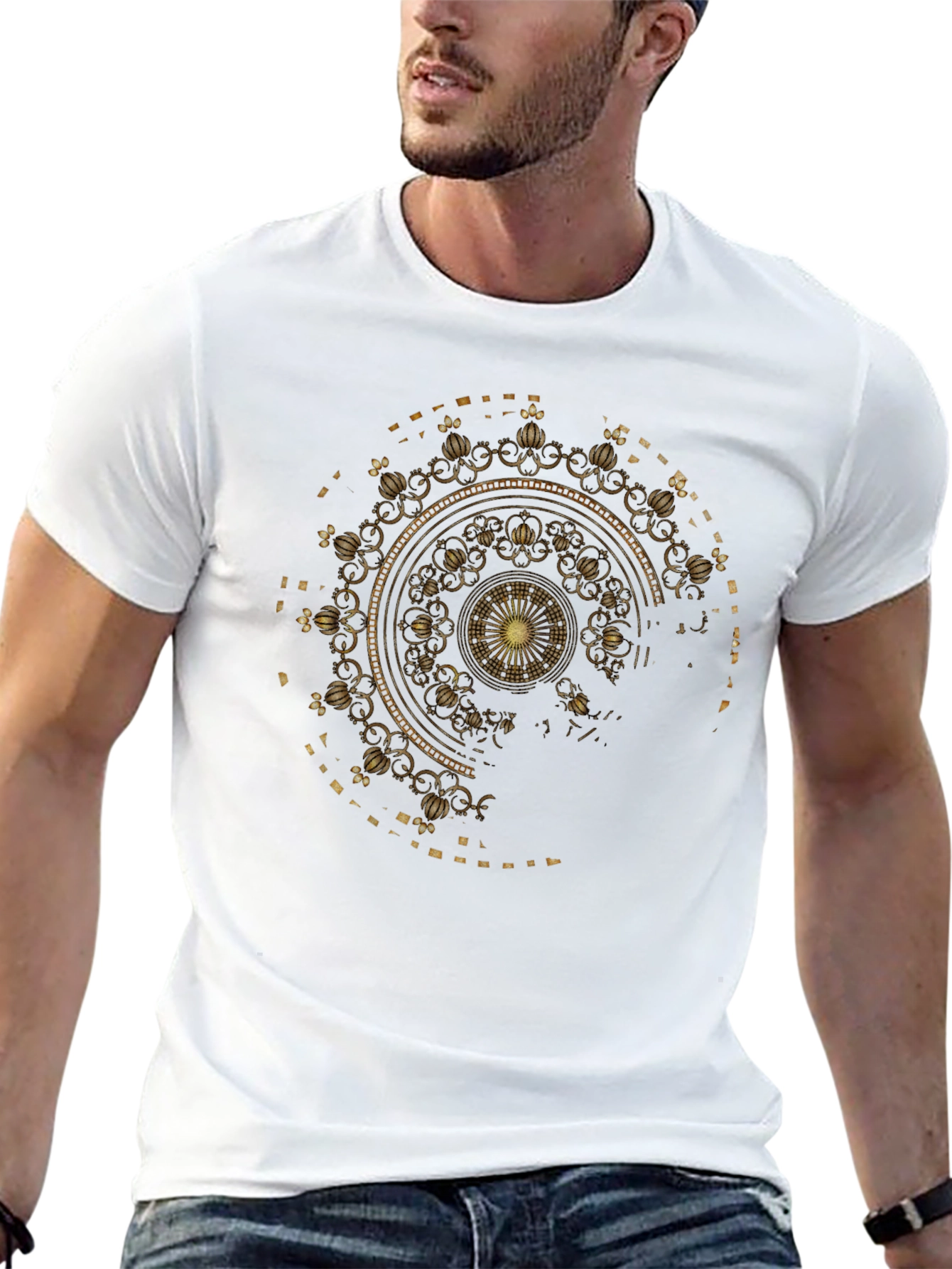 Gold Mandala Graphic Black T-Shirt