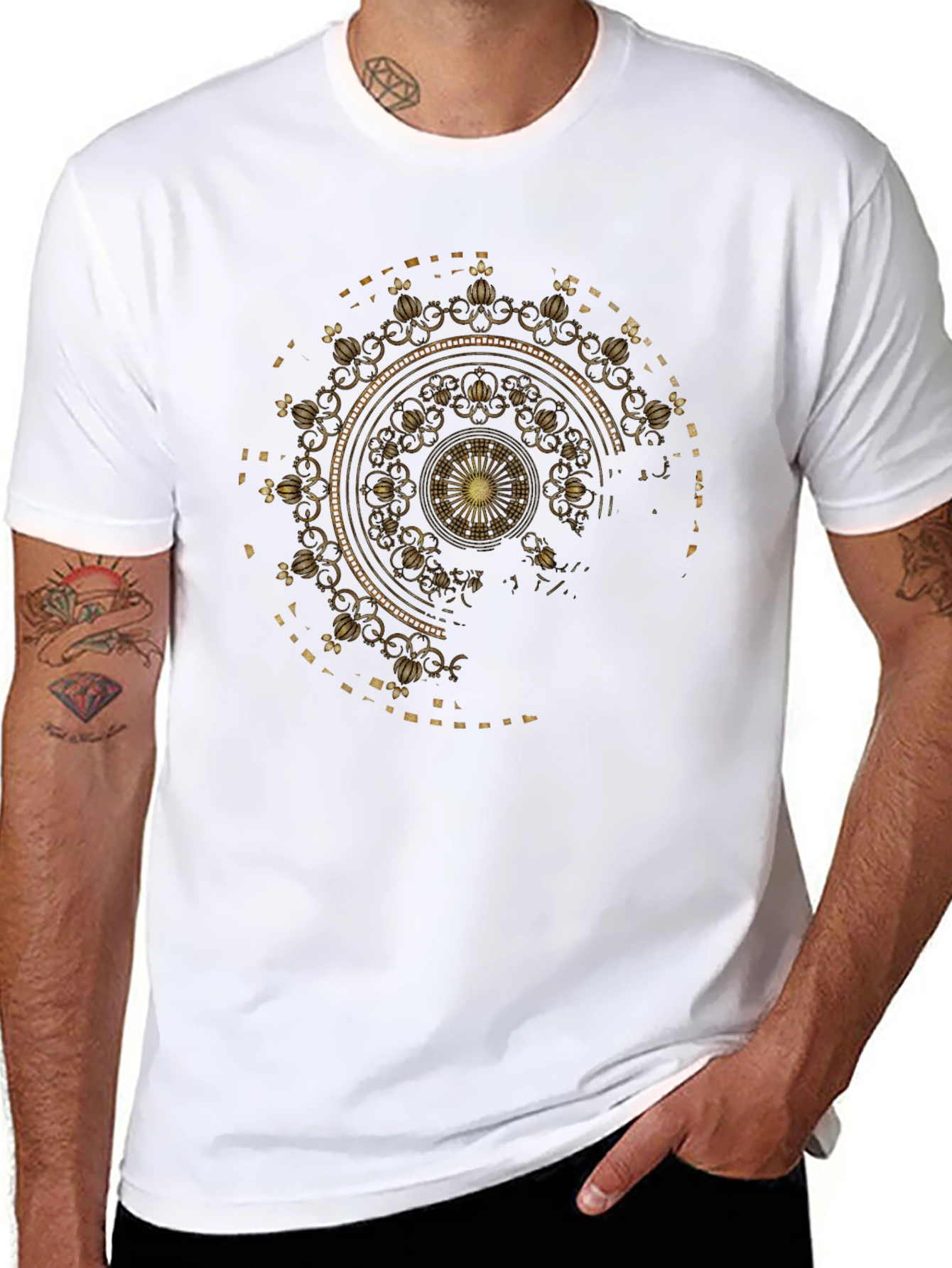 Gold Mandala Graphic Black T-Shirt