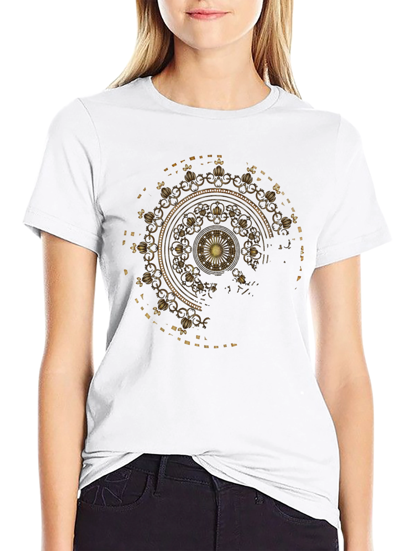 Gold Mandala Graphic Black T-Shirt