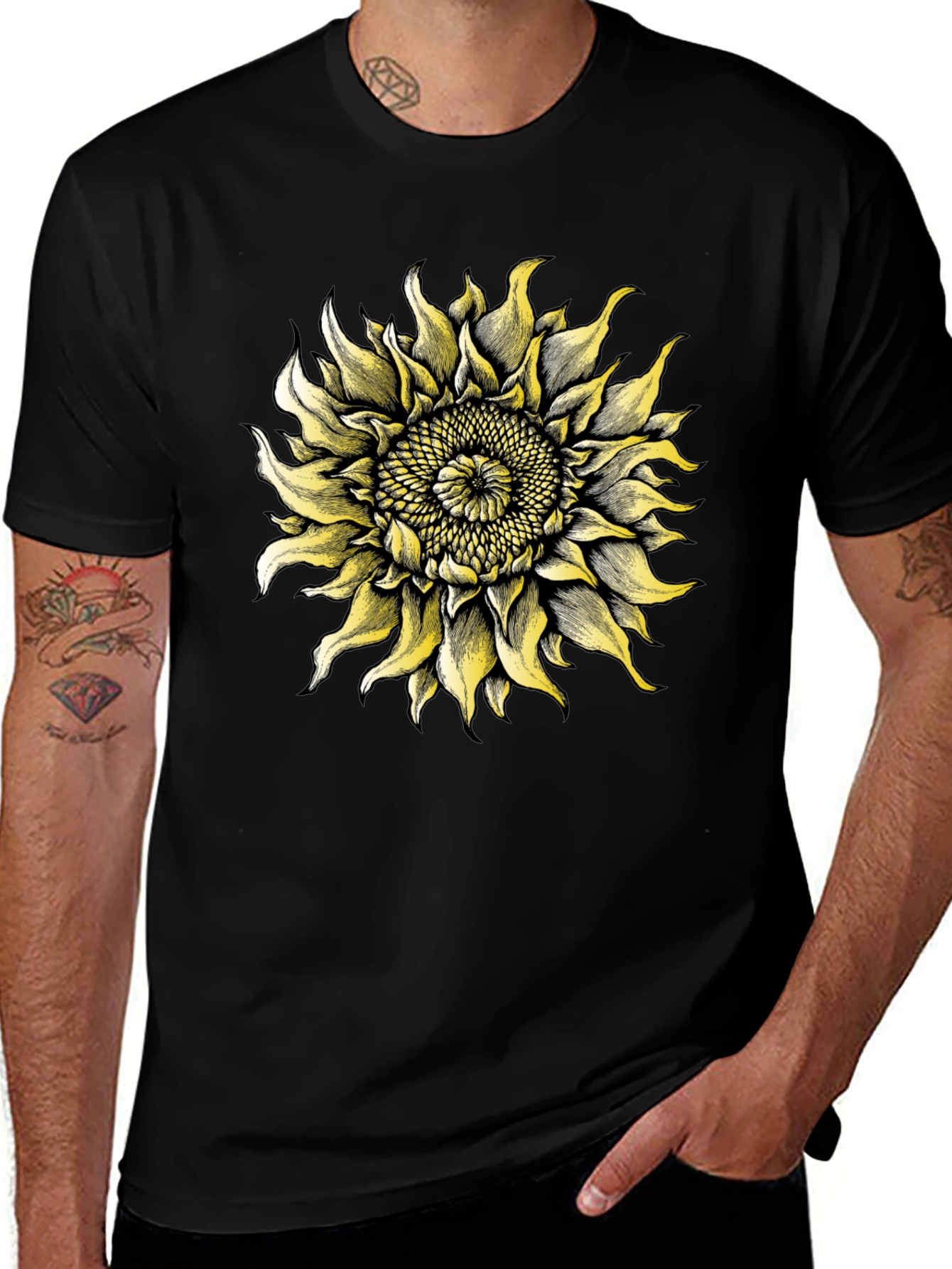 Sunflower Graphic Tee - Black Cotton T-Shirt