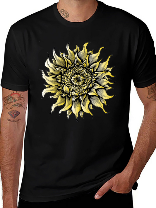 Sunflower Graphic Tee - Black Cotton T-Shirt