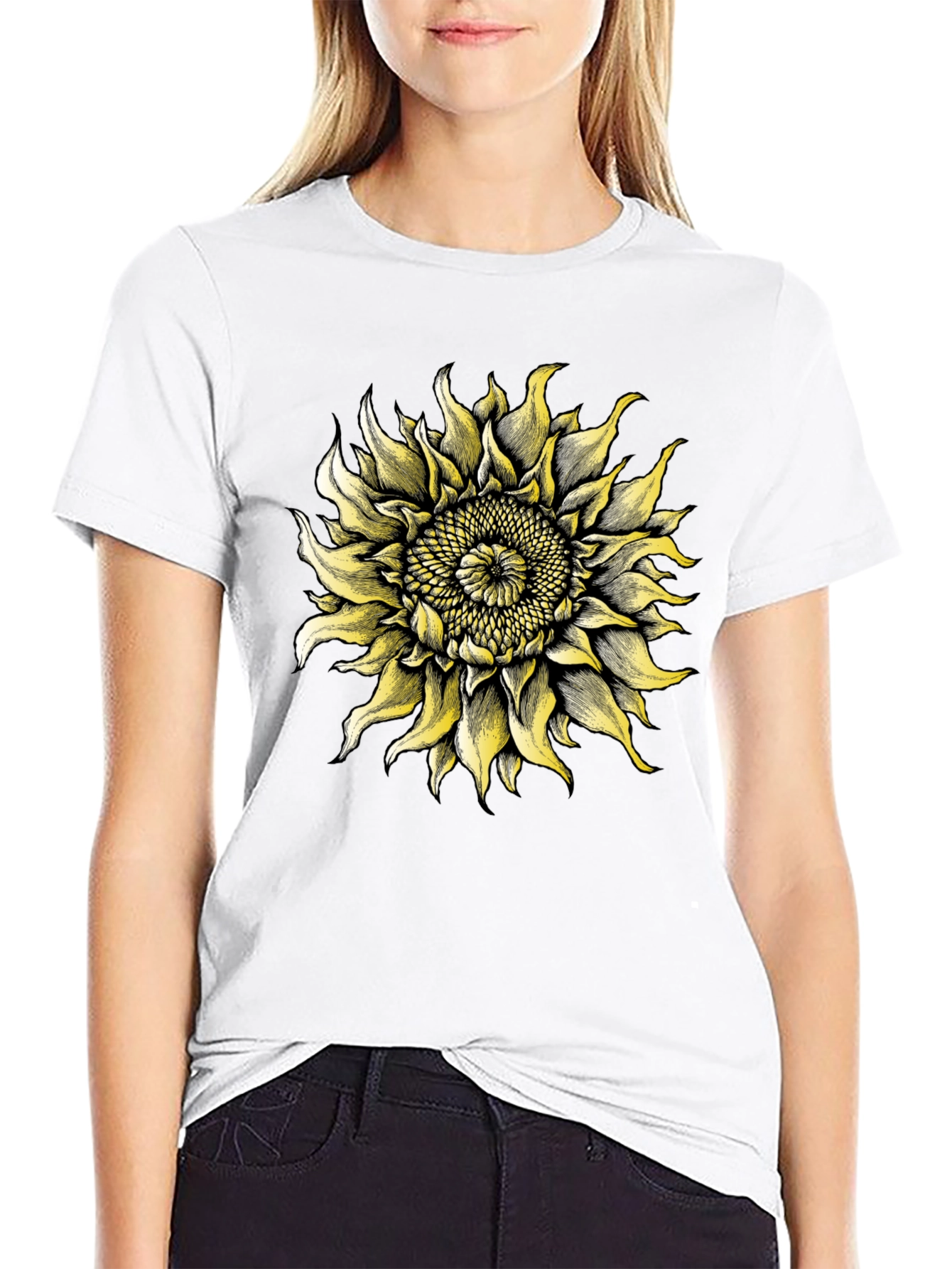Sunflower Graphic Tee - Black Cotton T-Shirt
